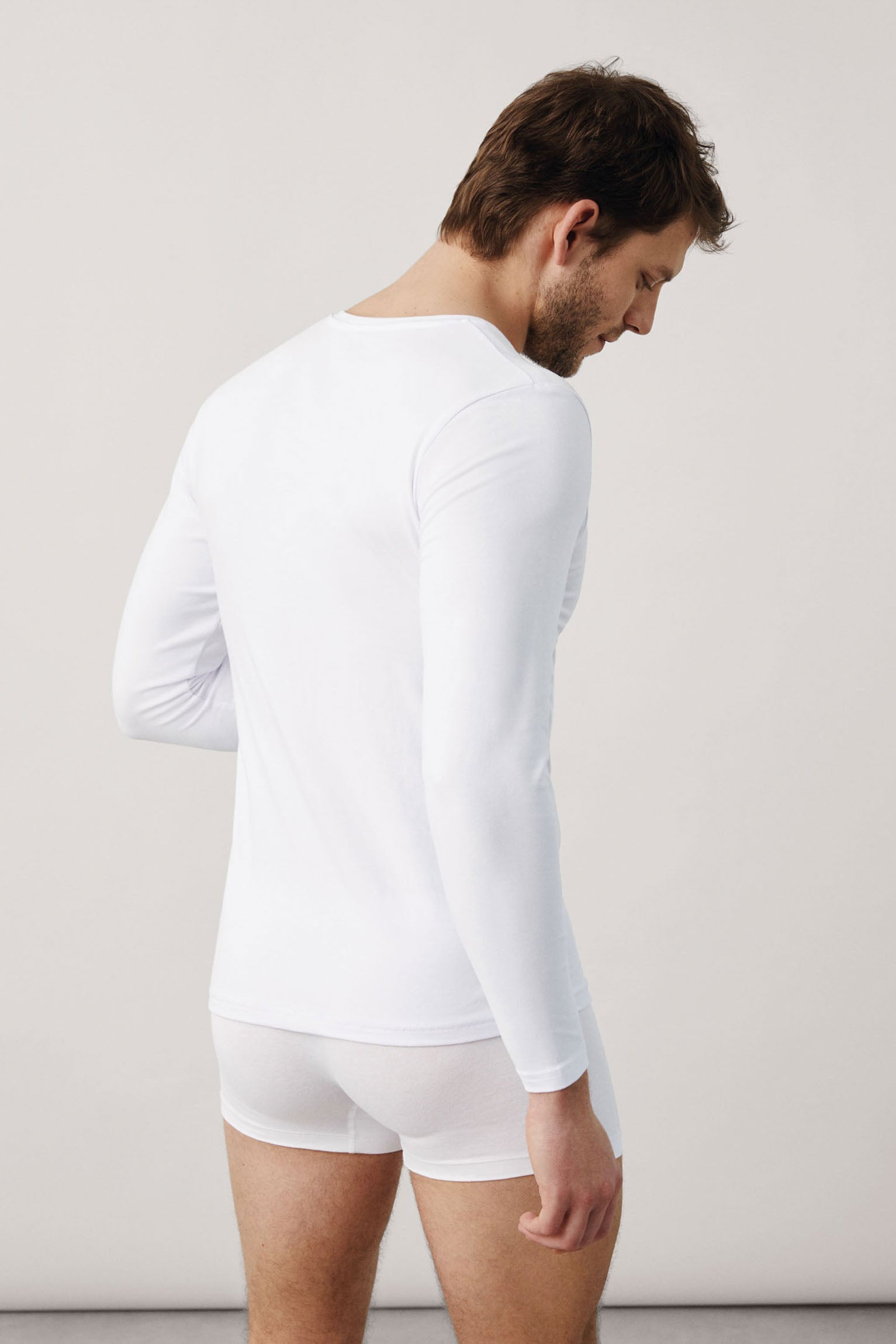 20101 3 camiseta interior manga larga cuello pico hombre - Blanco
