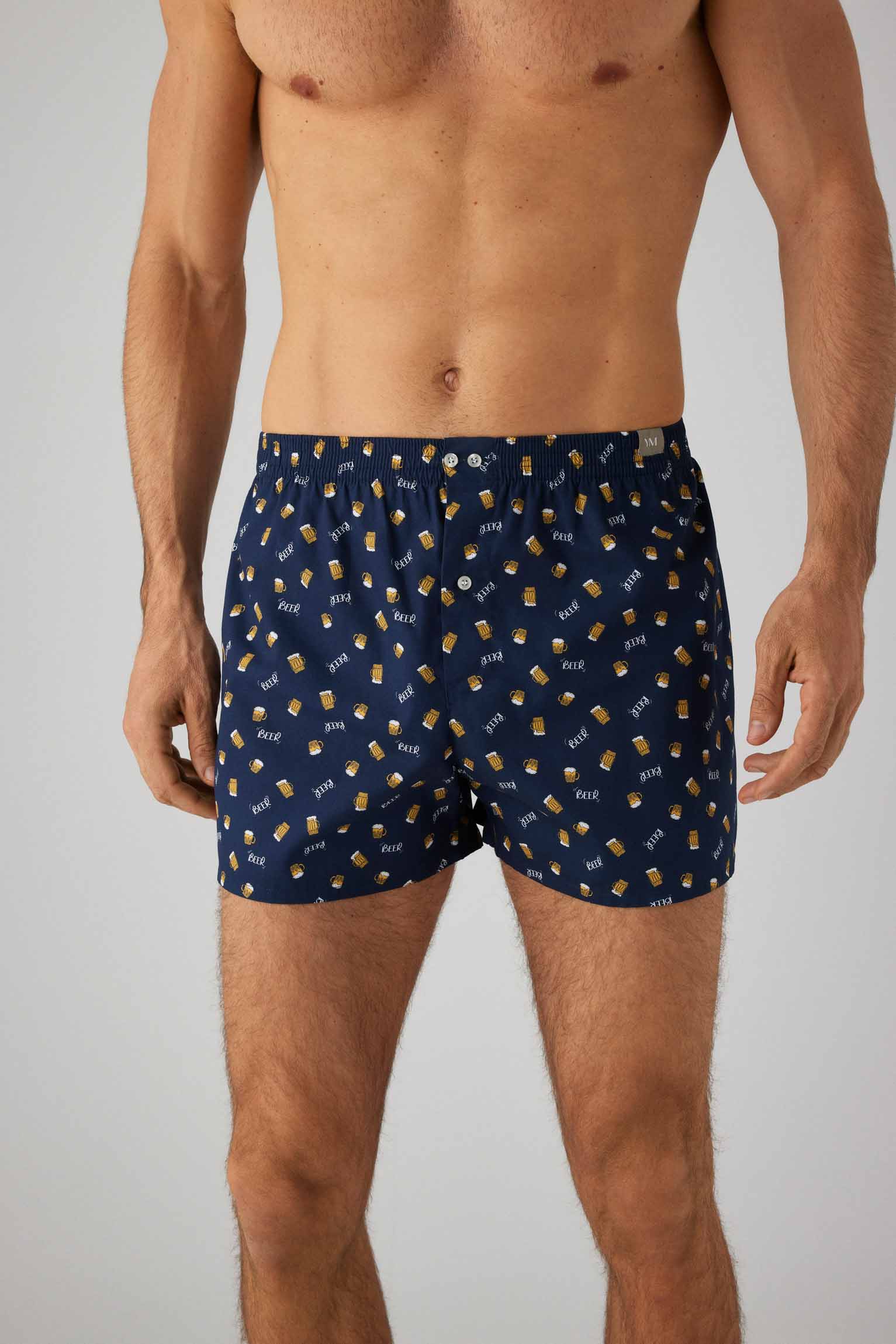 Boxers em algodao natural com estampado Beer