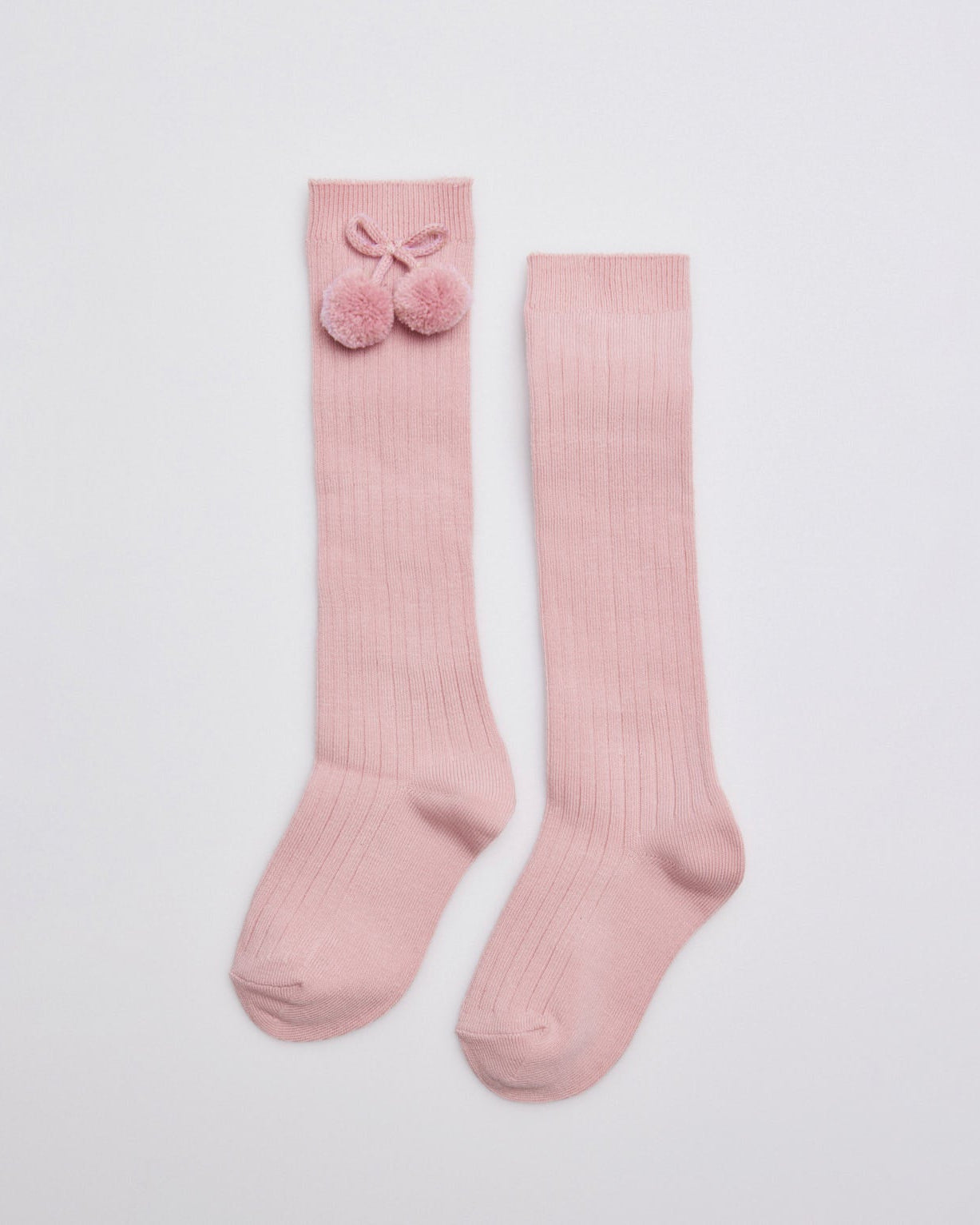 Meias altas infantis rosa com detalhes de pompons