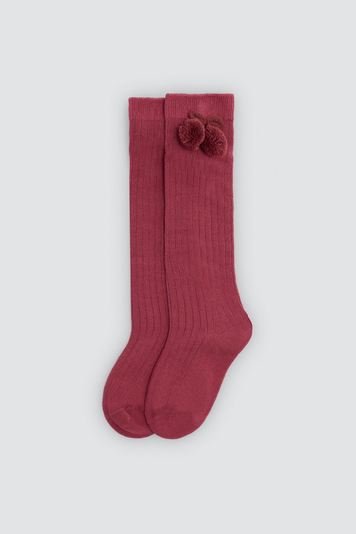 Meias altas infantis rosa com detalhes de pompons