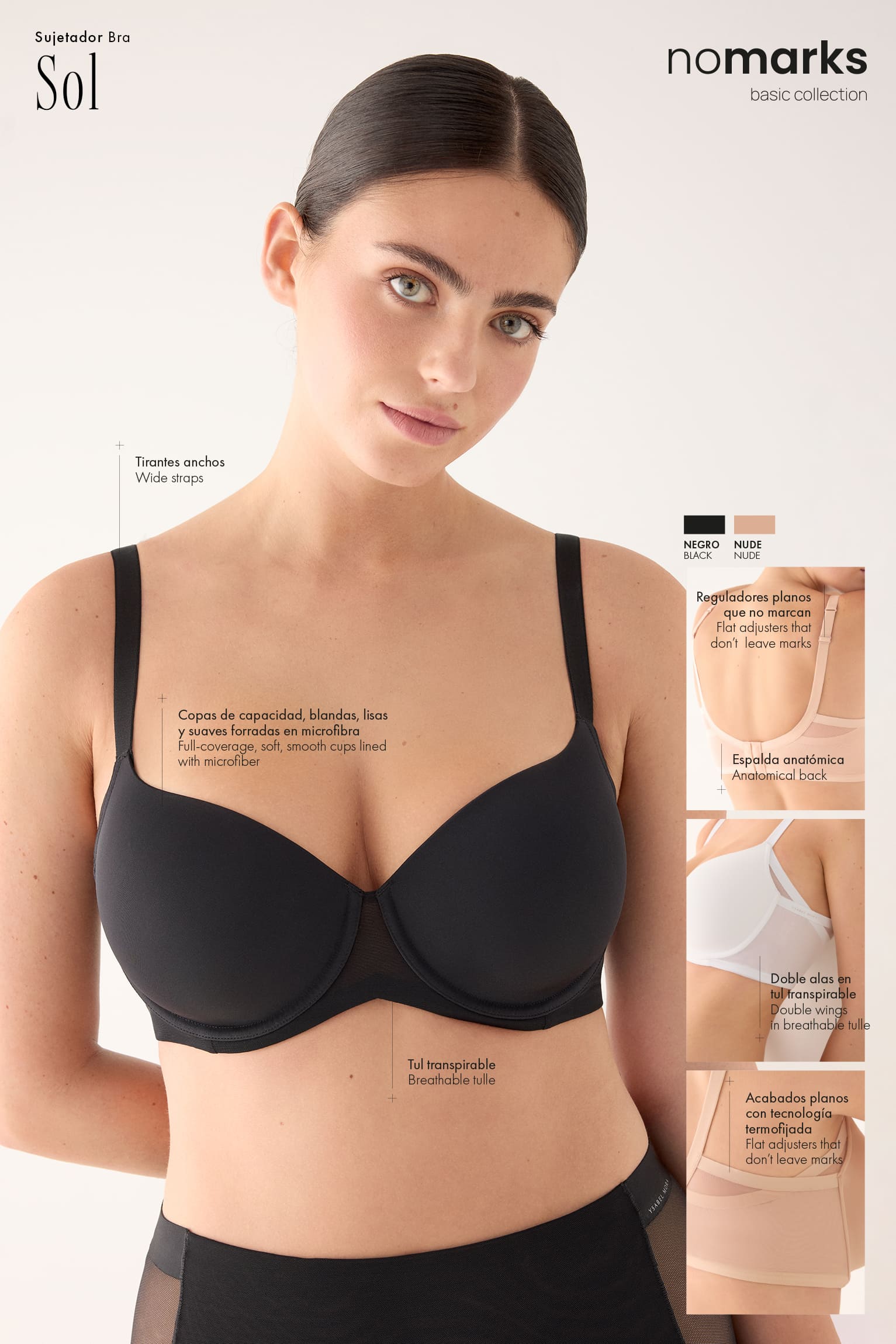 Sujetador capacidad nomarks con aro con relleno Sol negro - Ysabel Mora