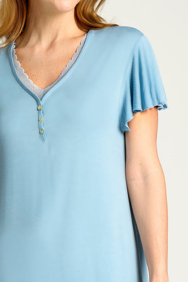 Camisón midi manga corta azul | MUYDEMI - Ysabel Mora