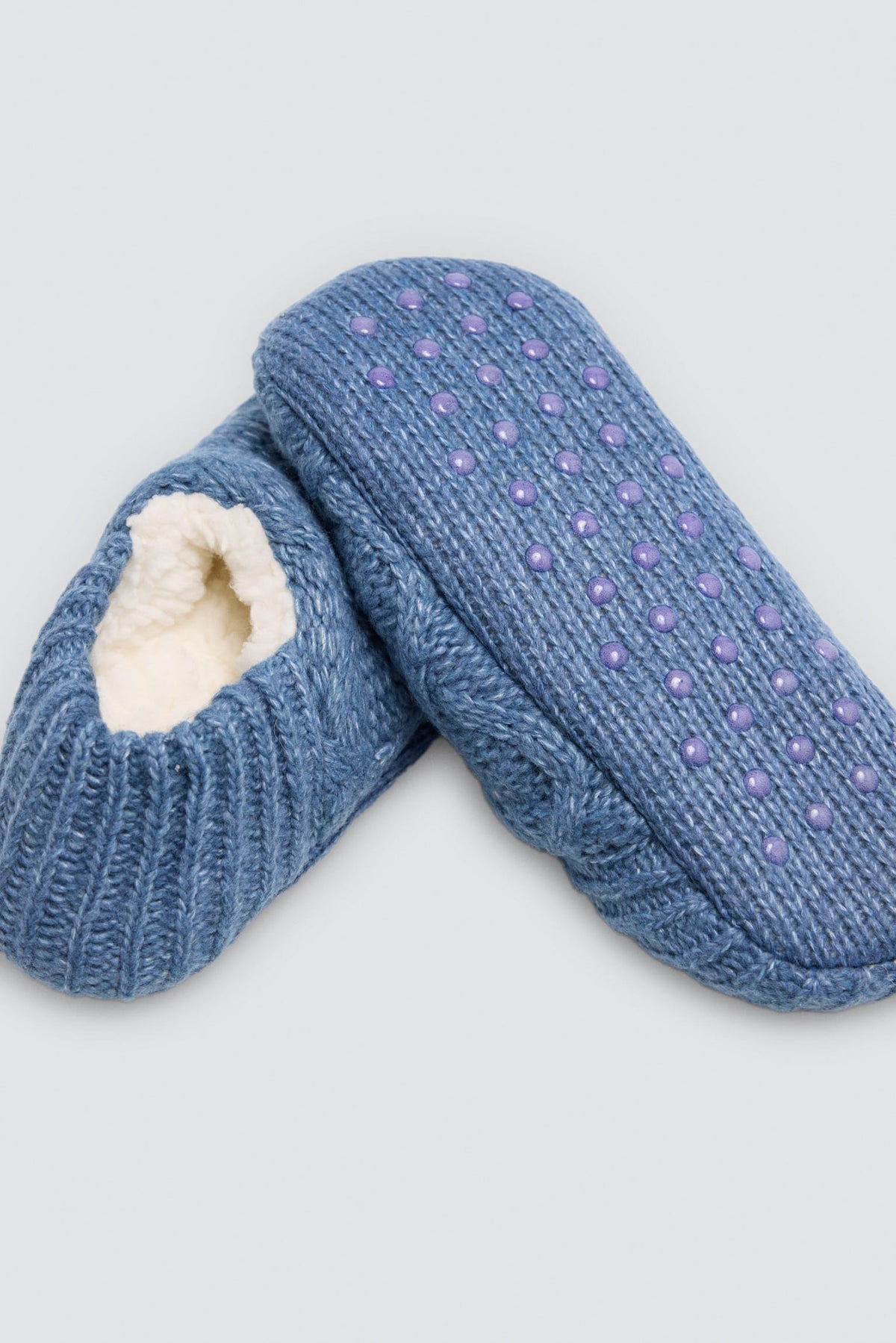 Pantufas-meia de mulher antiderrapantes azul