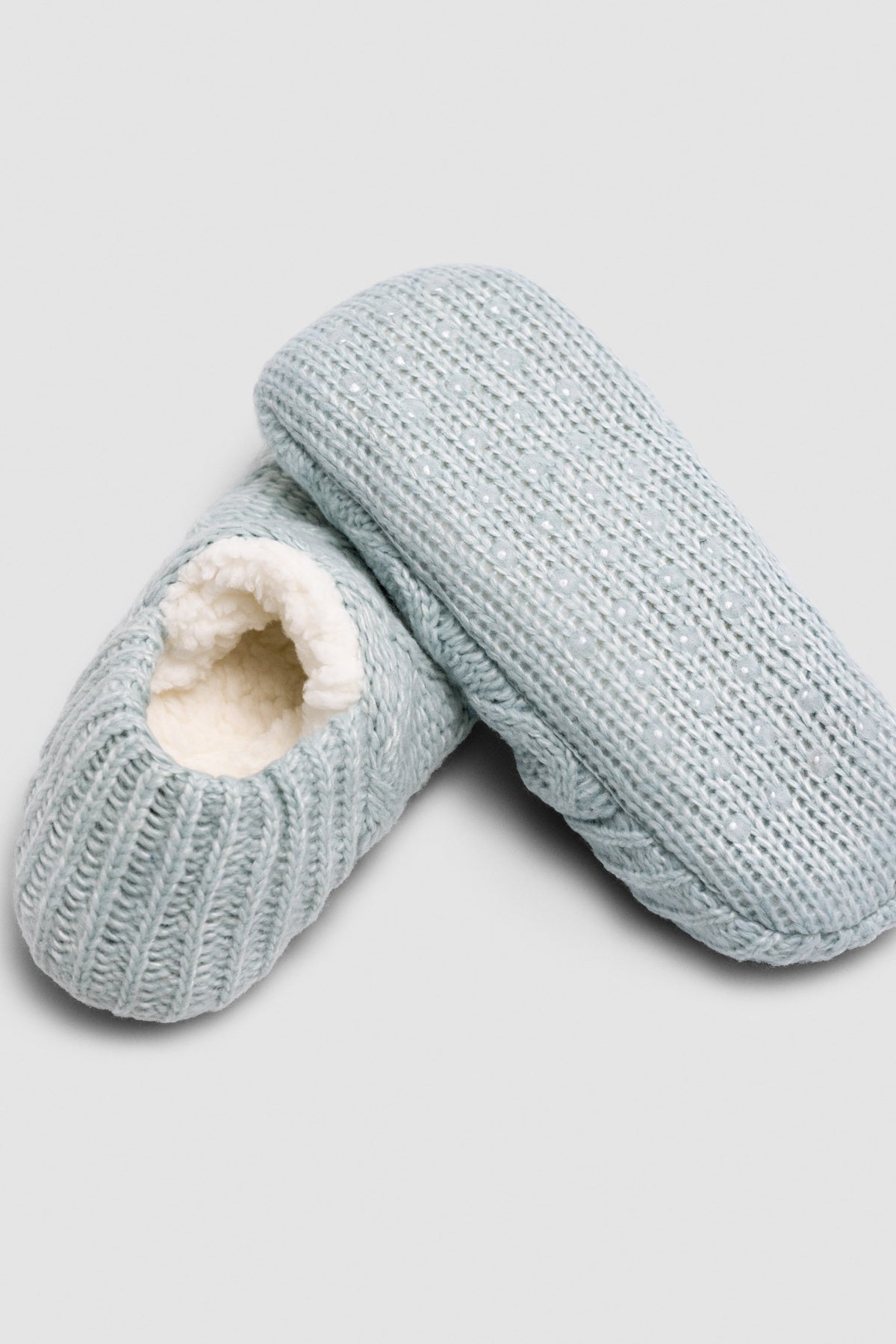 Pantufas-meia de mulher antiderrapantes azul-claro