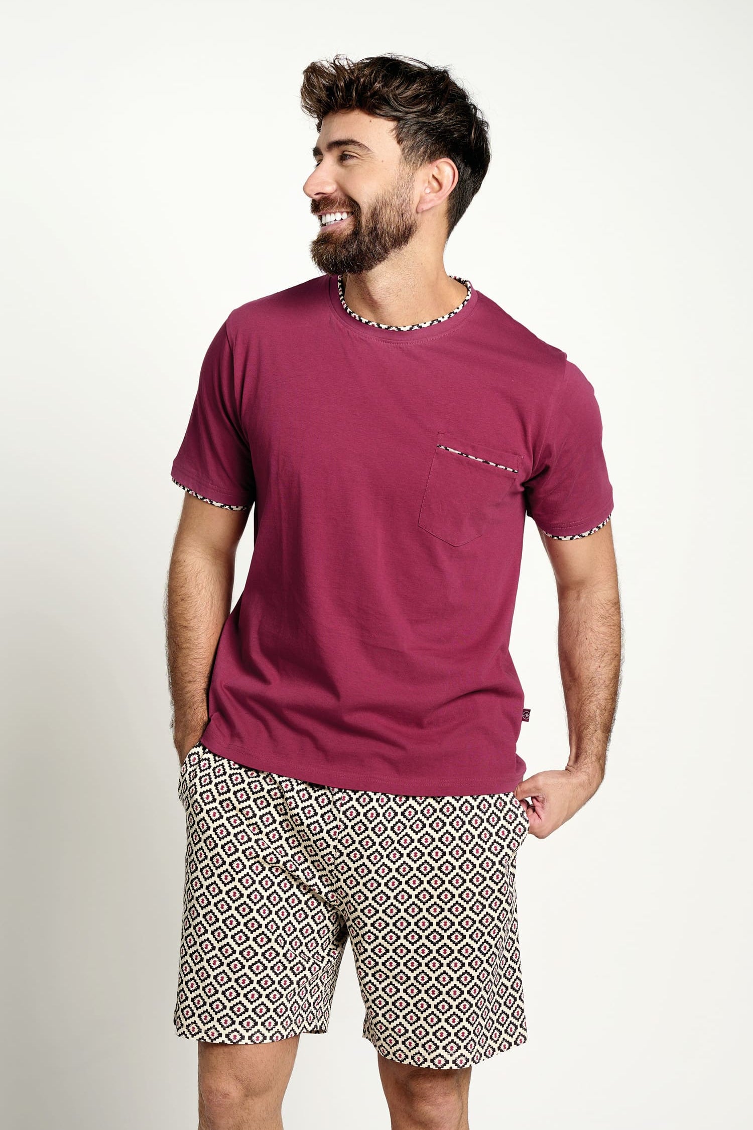 Pijama curto masculino de algodão com estampa geométrica | MUYDEMI