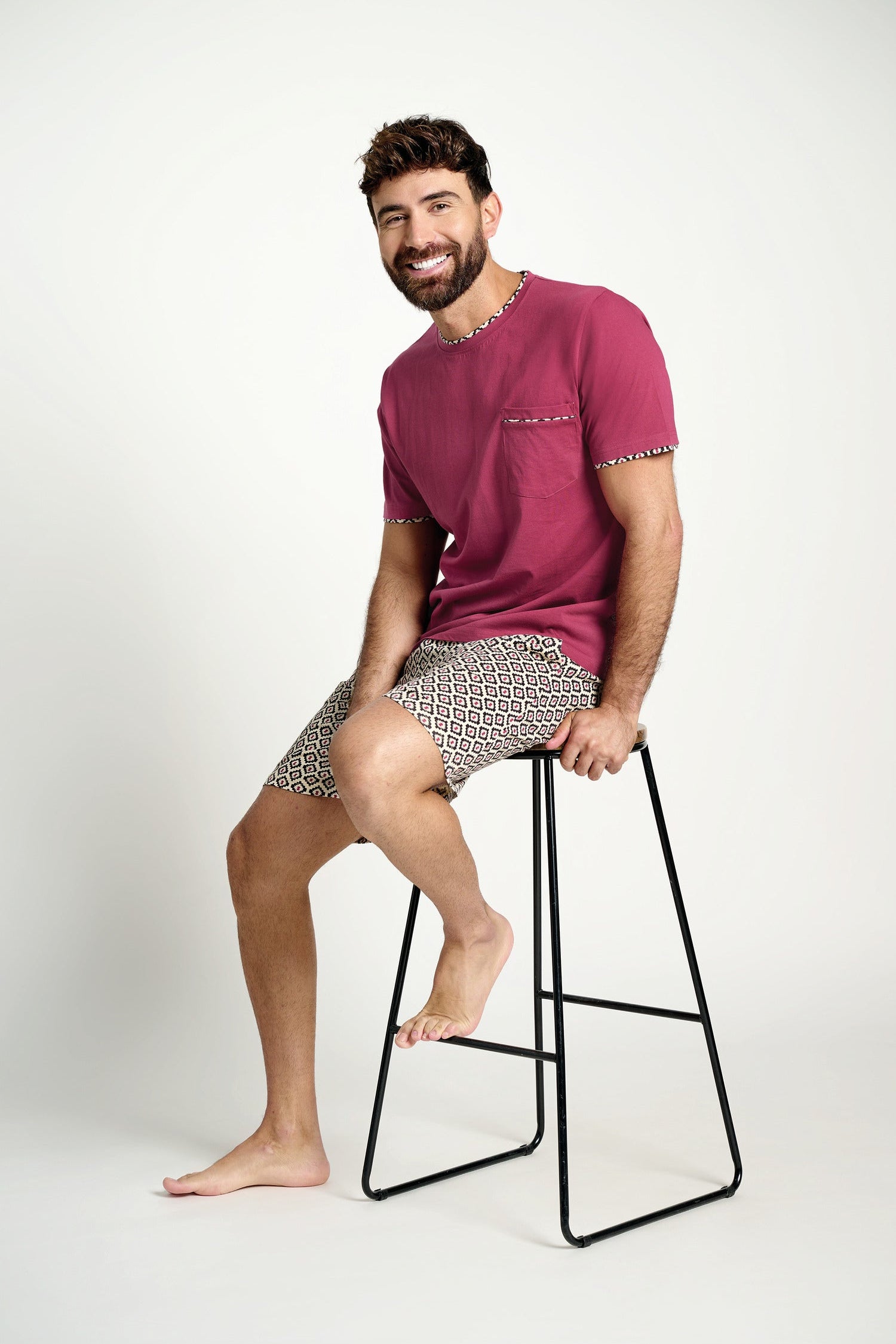 Pijama curto masculino de algodão com estampa geométrica | MUYDEMI