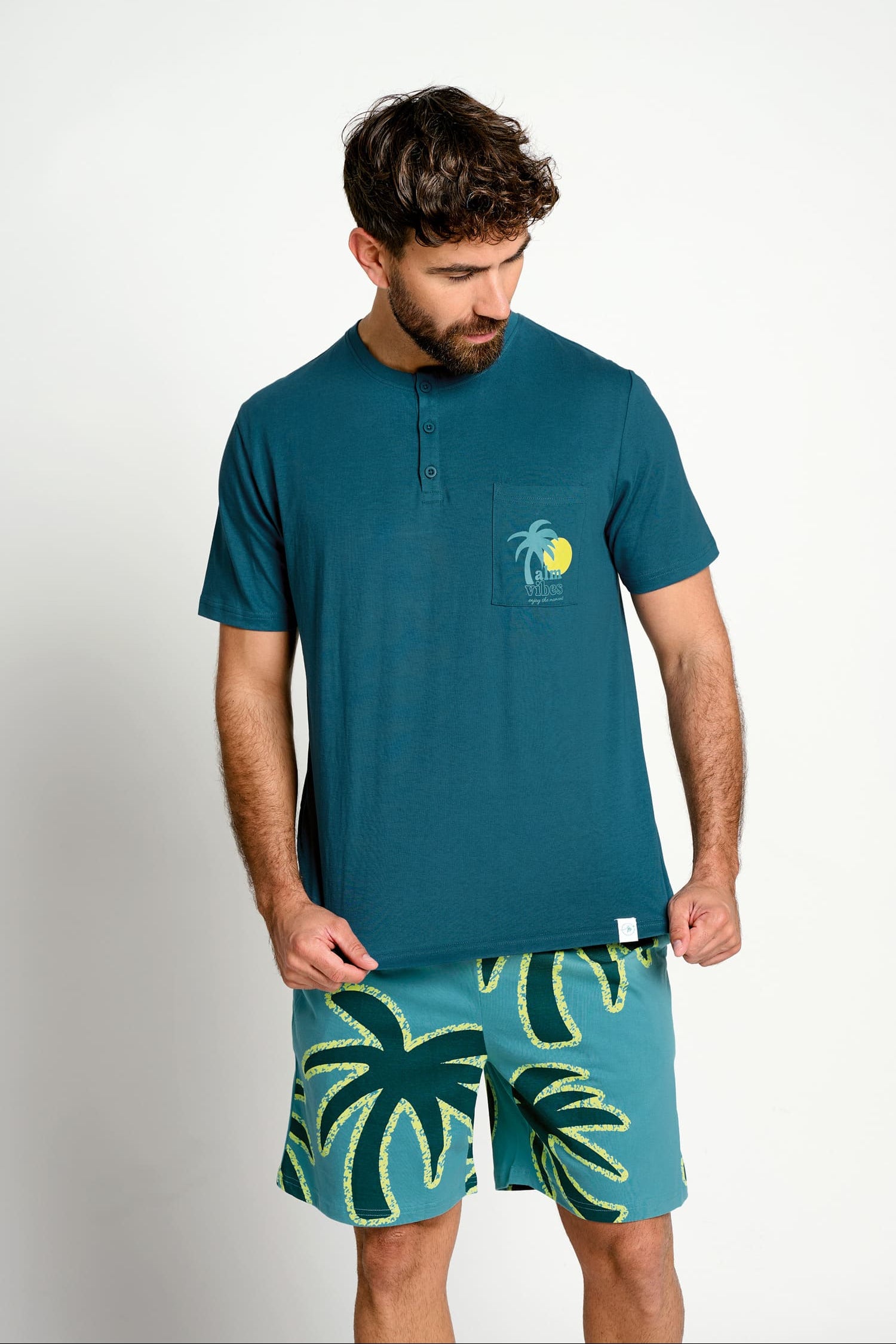 Pijama hombre corto algodón estampado palmeras | MUYDEMI - Ysabel Mora