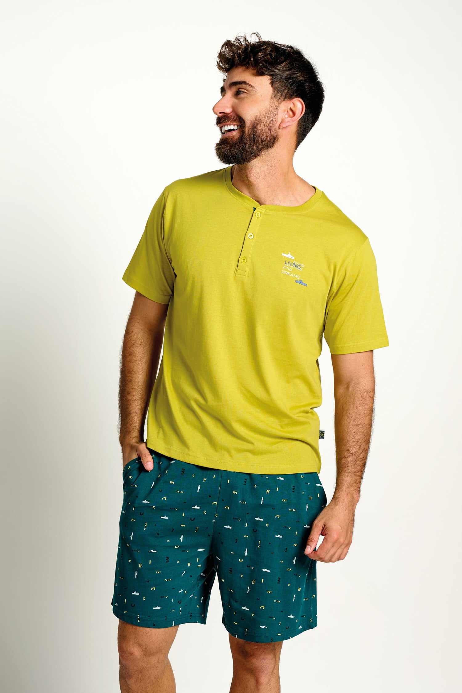 Pijama curto masculino de algodão da Living | MUYDEMI