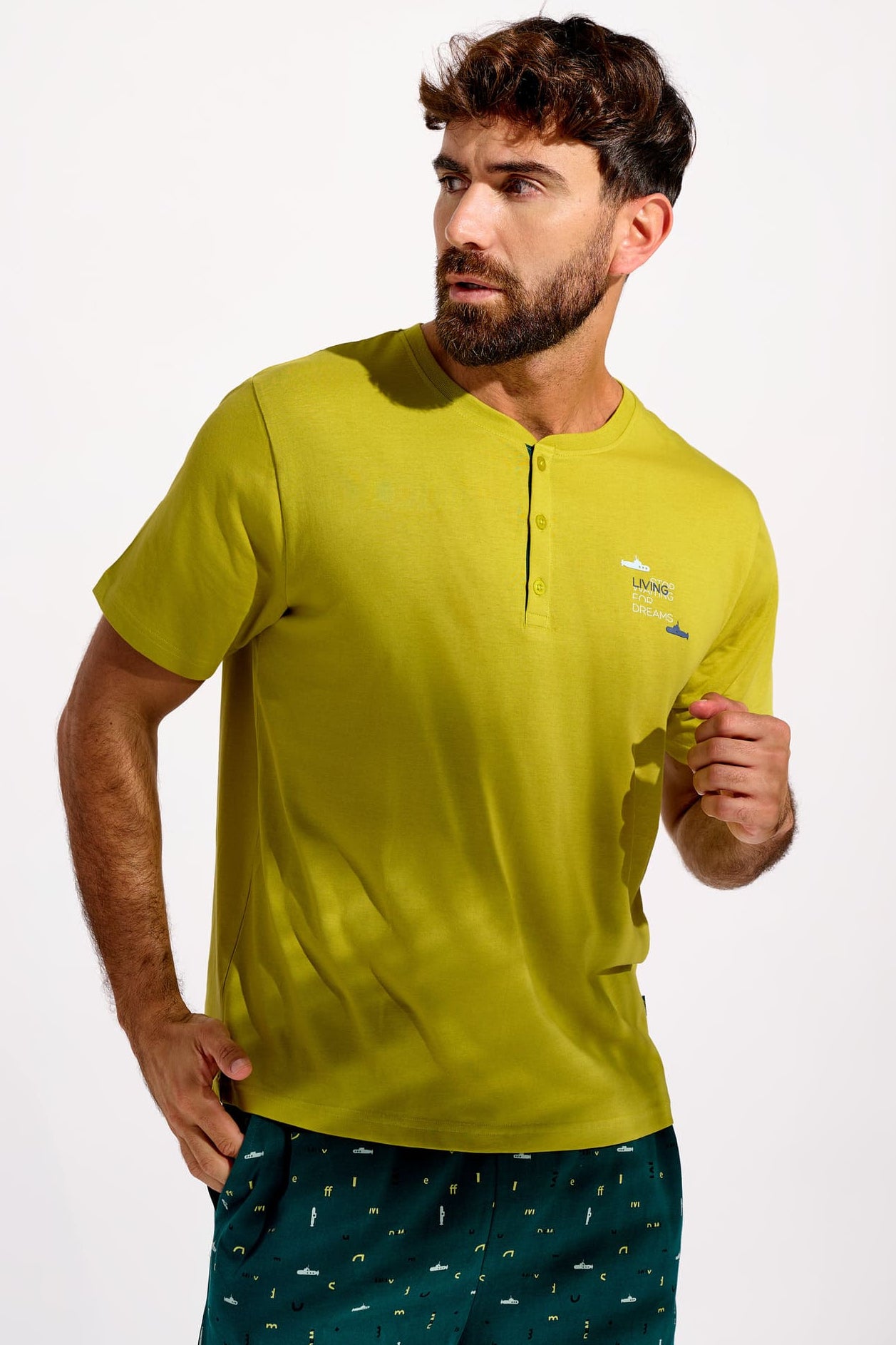 Pijama curto masculino de algodão da Living | MUYDEMI