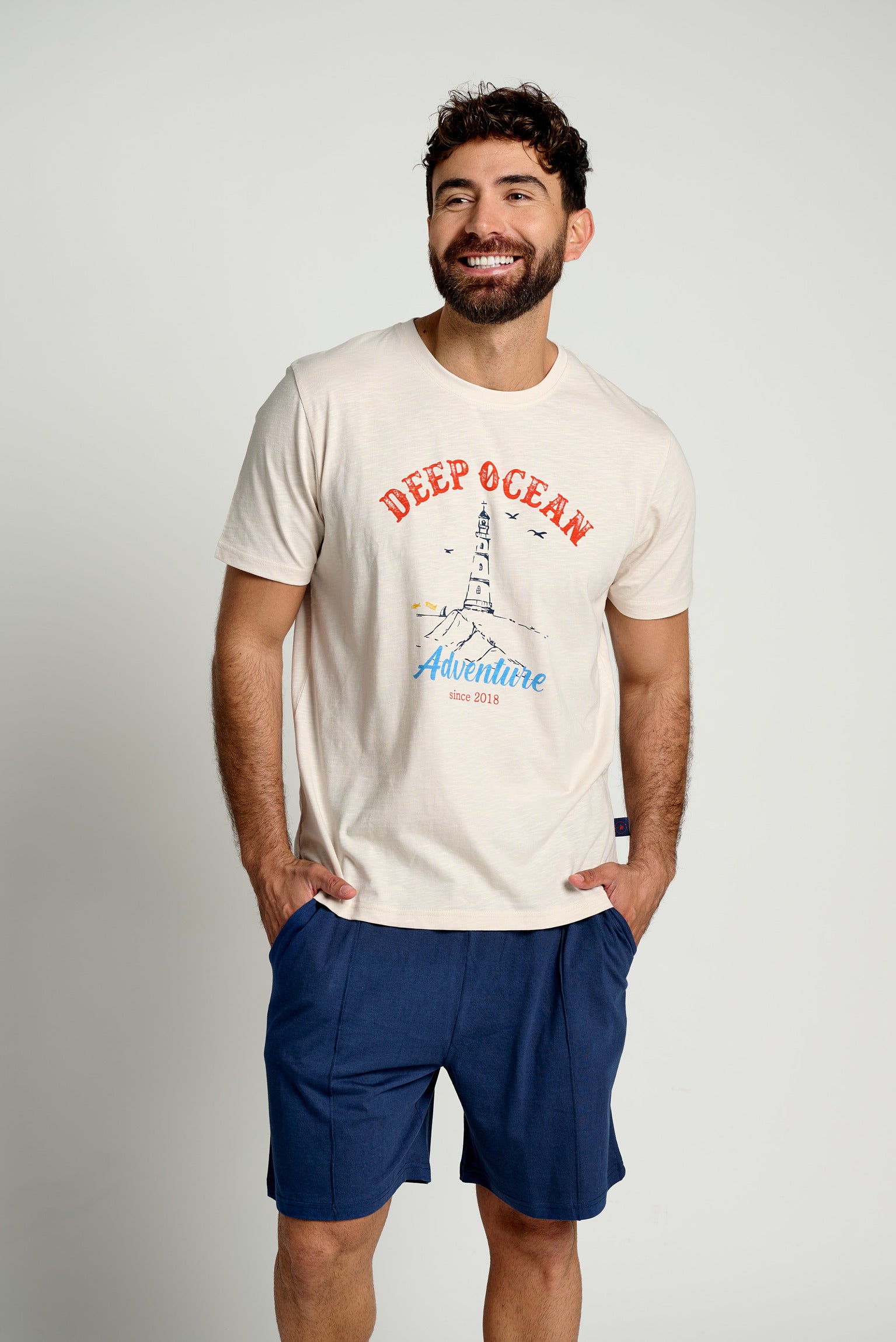 Pijama masculino de algodão com mangas curtas Ocean Adventure | MUYDEMI