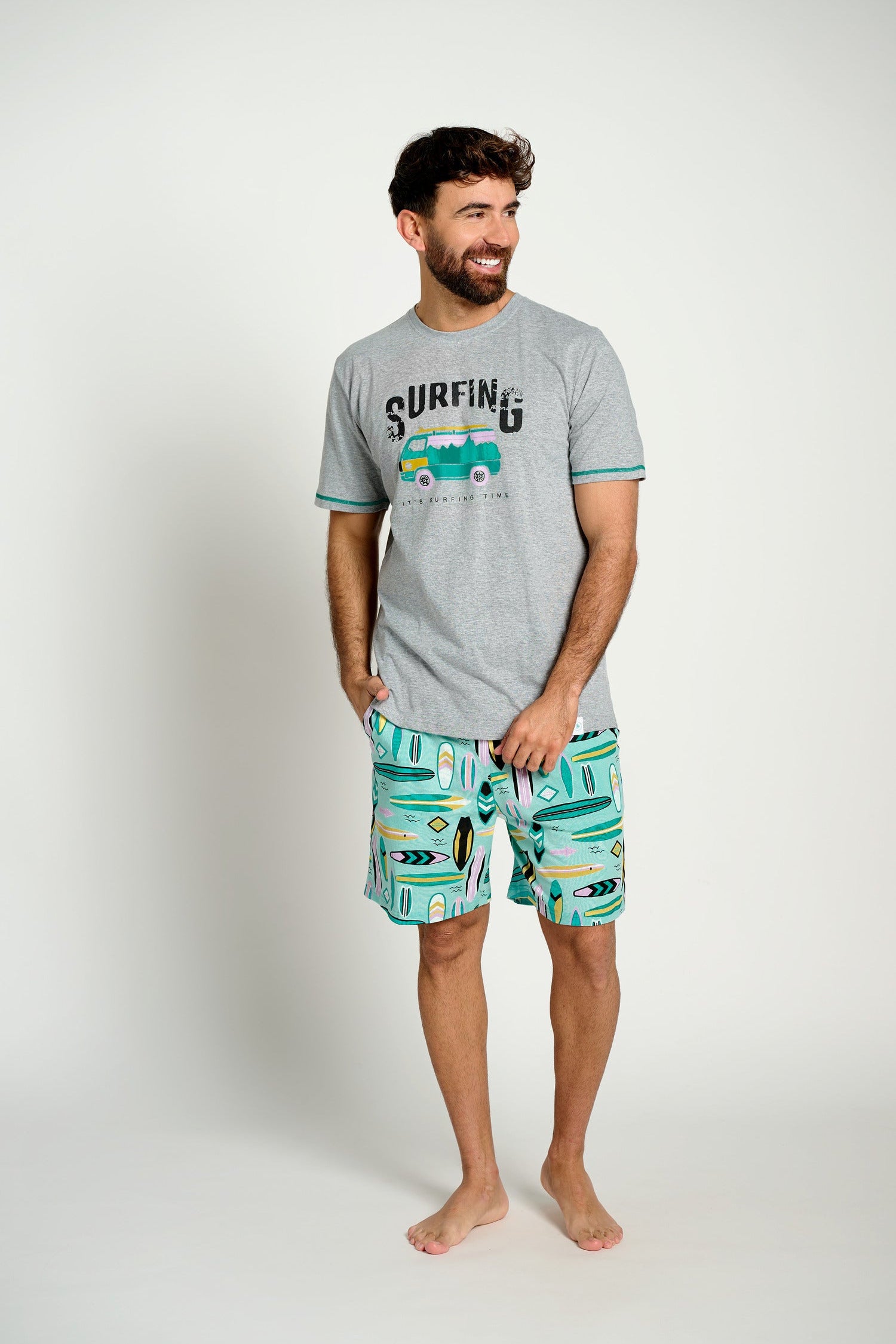 Pijama curto masculino de algodão estilo surfista | MUYDEMI