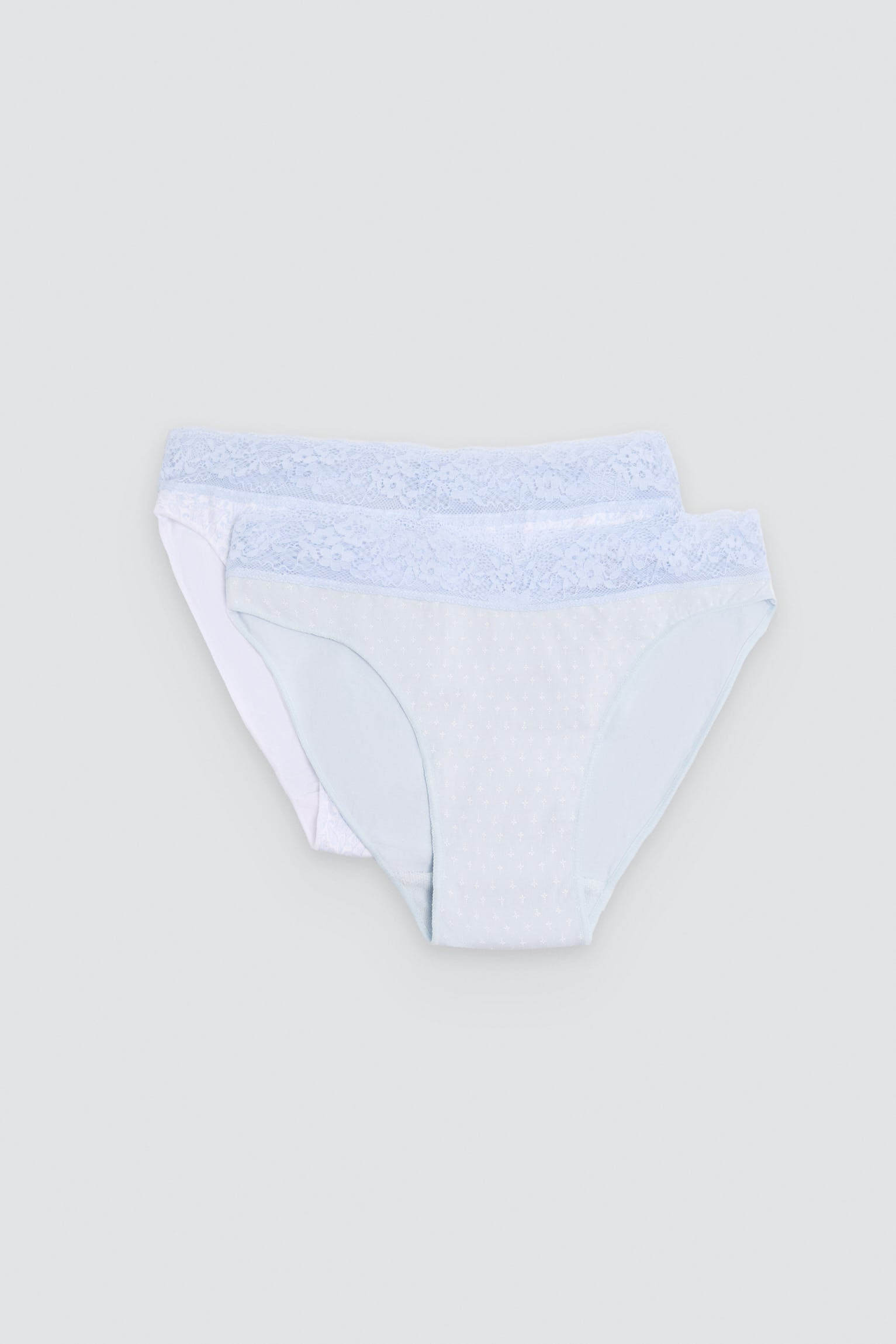 Pack de 2 cuecas mini estampadas de algodão com rebordo de renda, azul