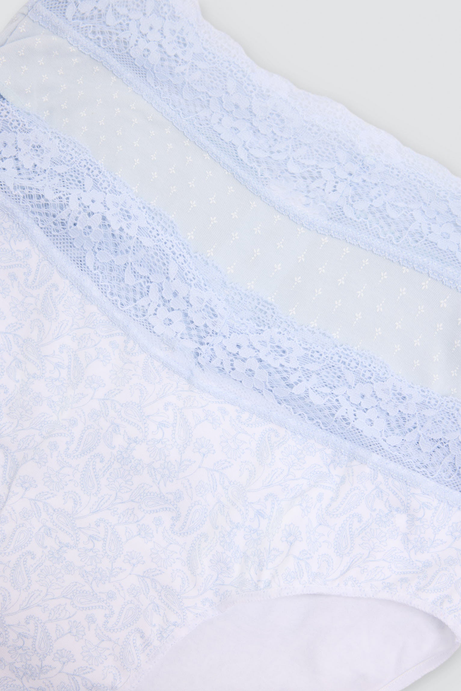 Pack de 2 cuecas midi estampadas de algodão com rebordo de renda, azul