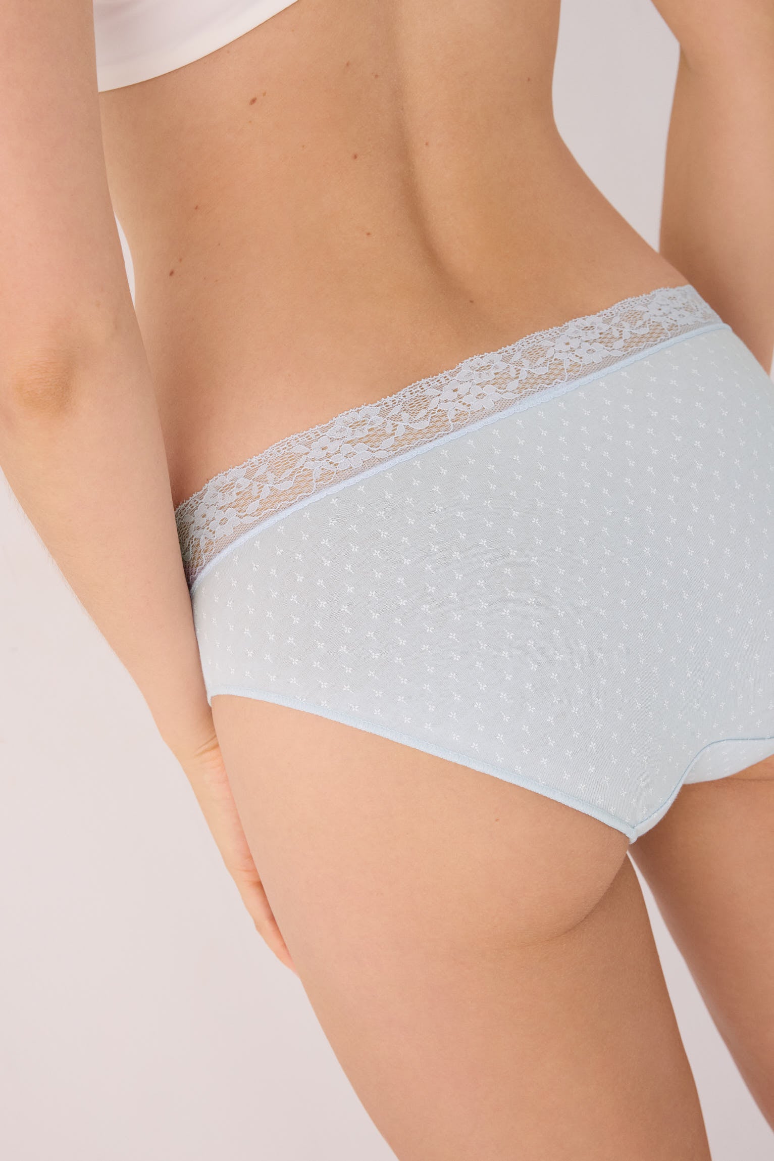 Pack de 2 cuecas midi estampadas de algodão com rebordo de renda, azul