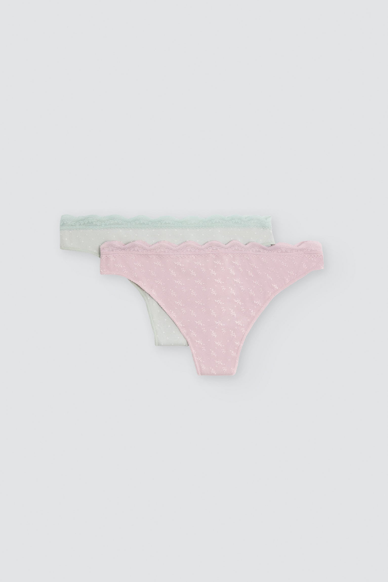 Pack de 2 tangas estampados de algodão com rebordo de renda, multicolor