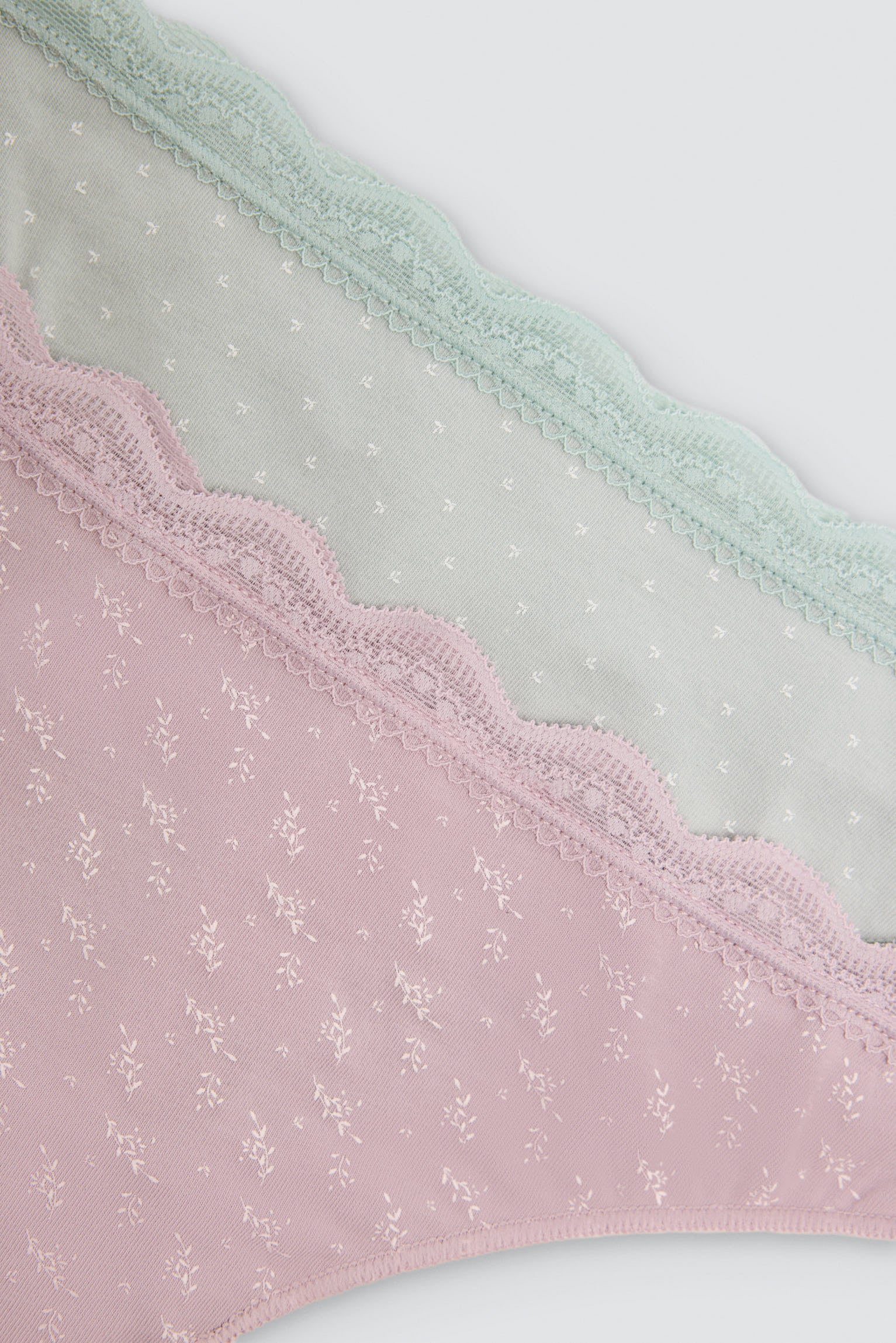 Pack de 2 tangas estampados de algodão com rebordo de renda, multicolor