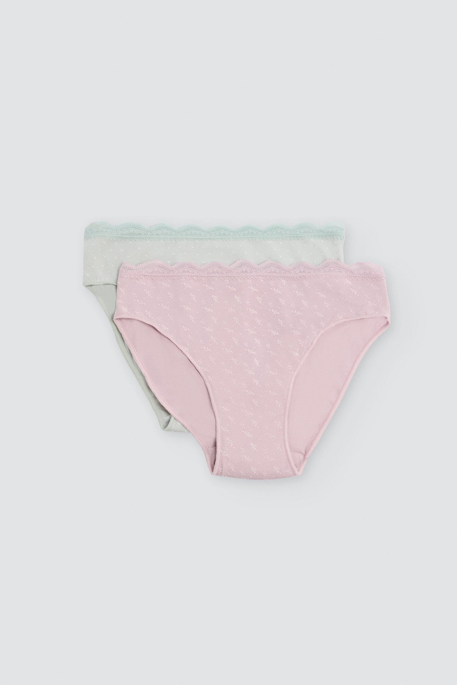 Pack de 2 cuecas midi de algodão com rebordo de renda, multicolor