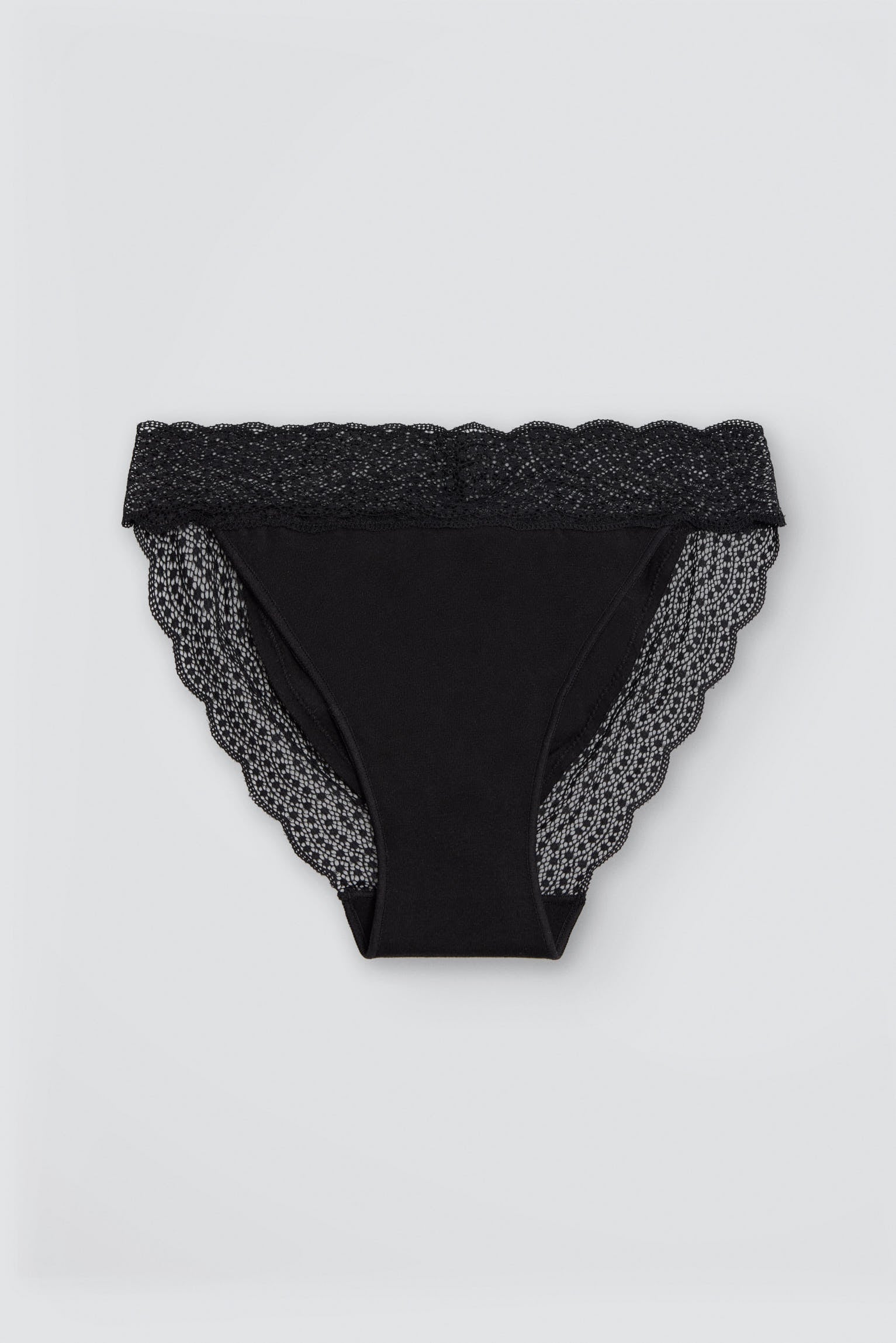 Cueca mini de algodão com rebordo de renda preto