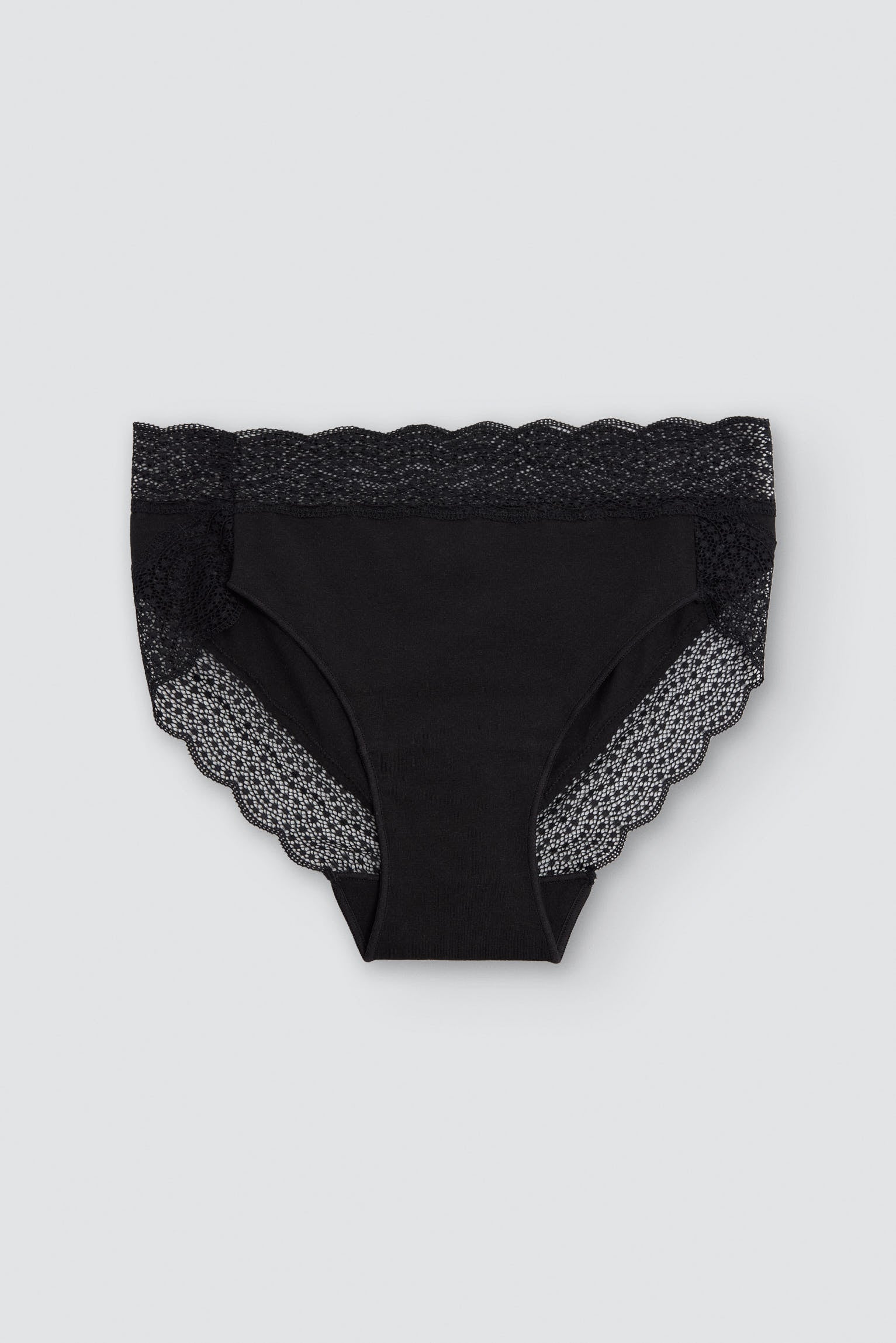 Cueca midi de algodão com rebordo de renda preto