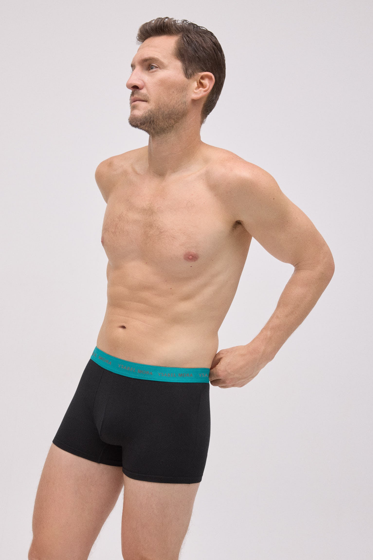 Pacote com 6 cuecas boxer pretas com faixa colorida