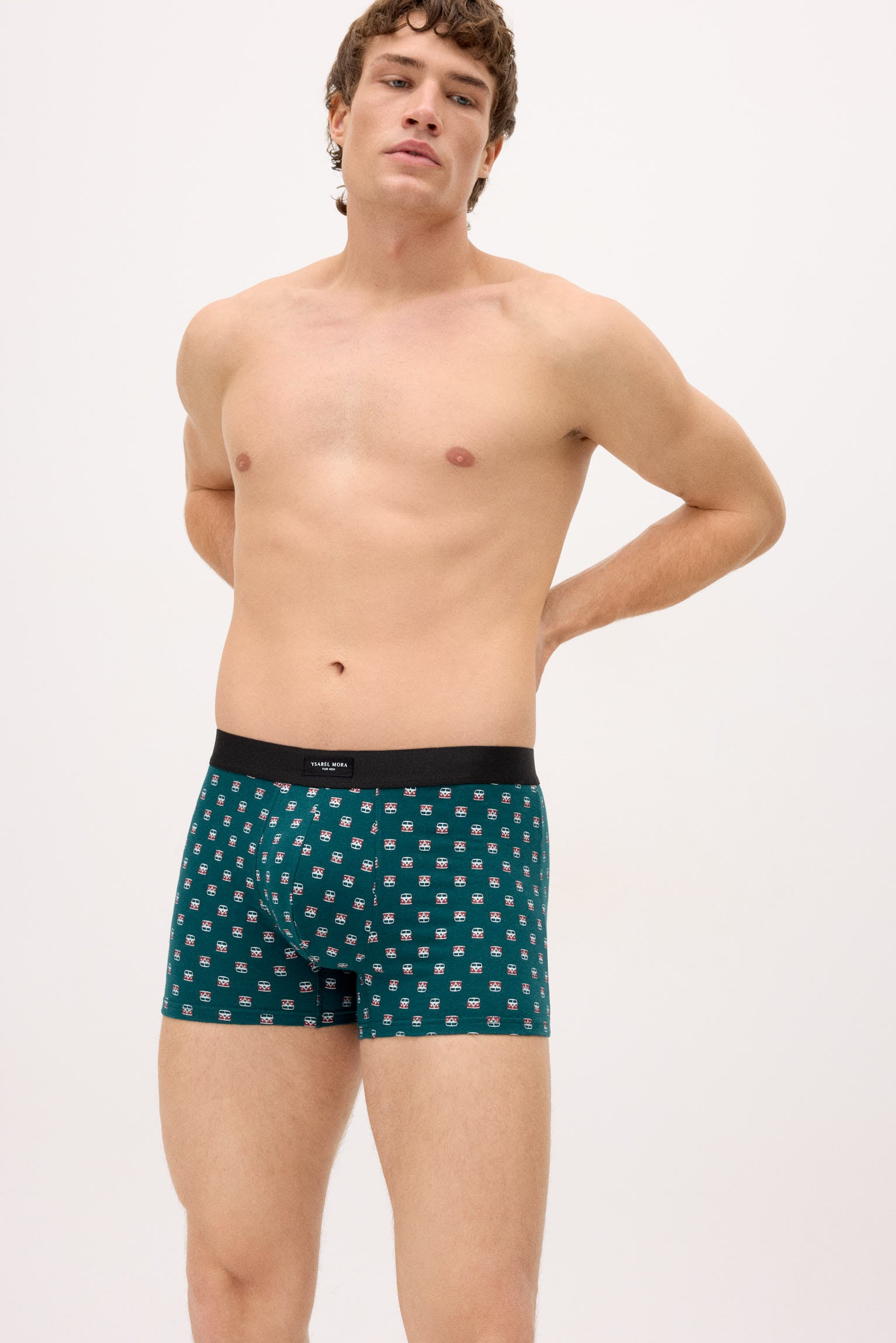 Conjunto de 2 cuecas boxer com estampas sortidas: caravana e palmeira.