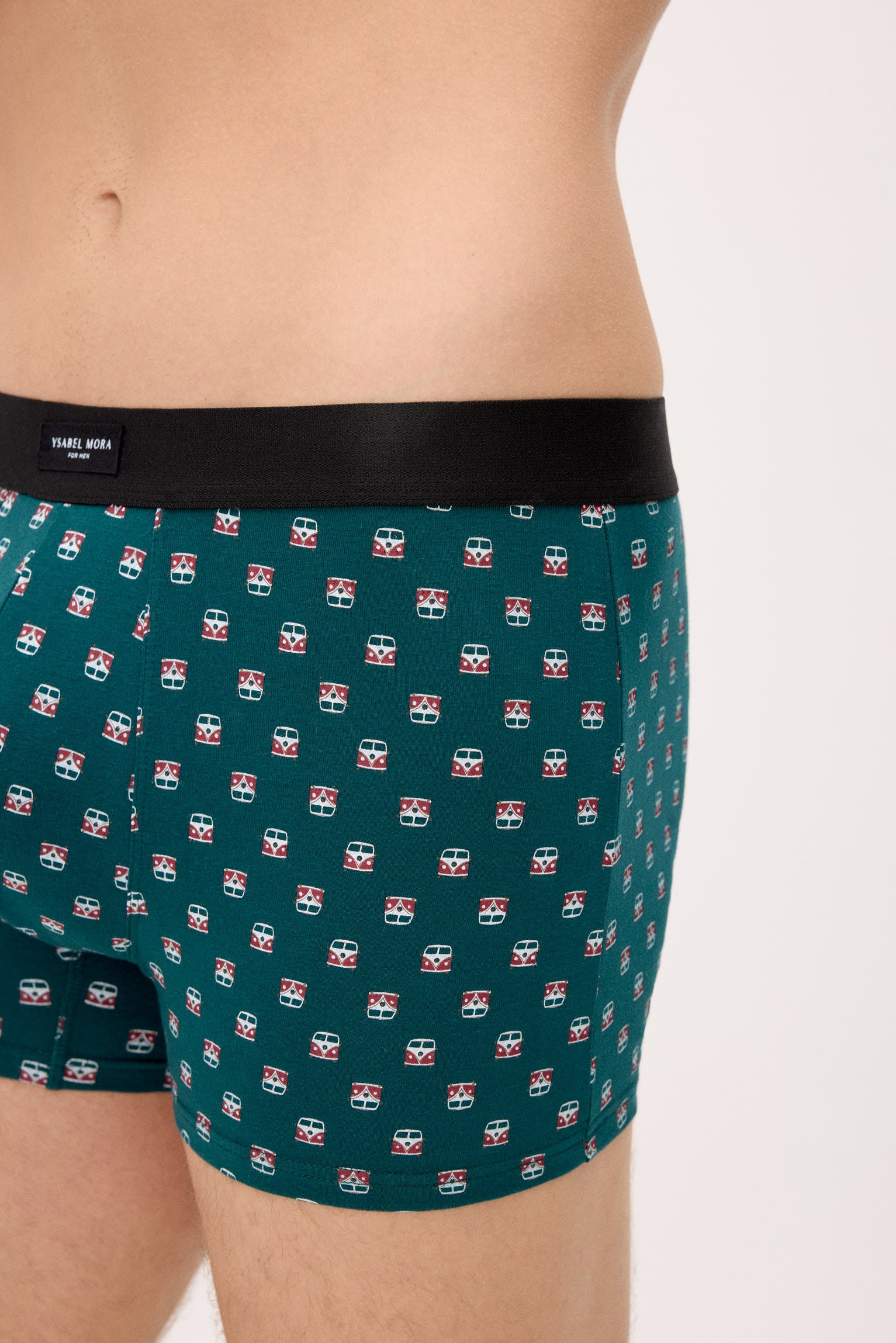 Conjunto de 2 cuecas boxer com estampas sortidas: caravana e palmeira.