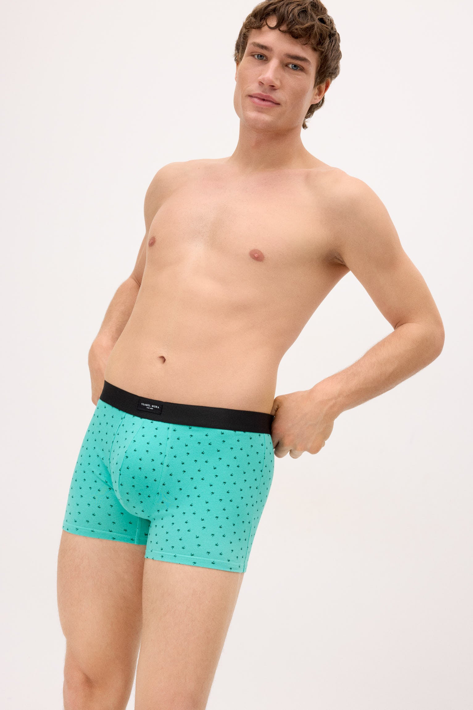 Conjunto de 2 cuecas boxer com estampas sortidas: caravana e palmeira.