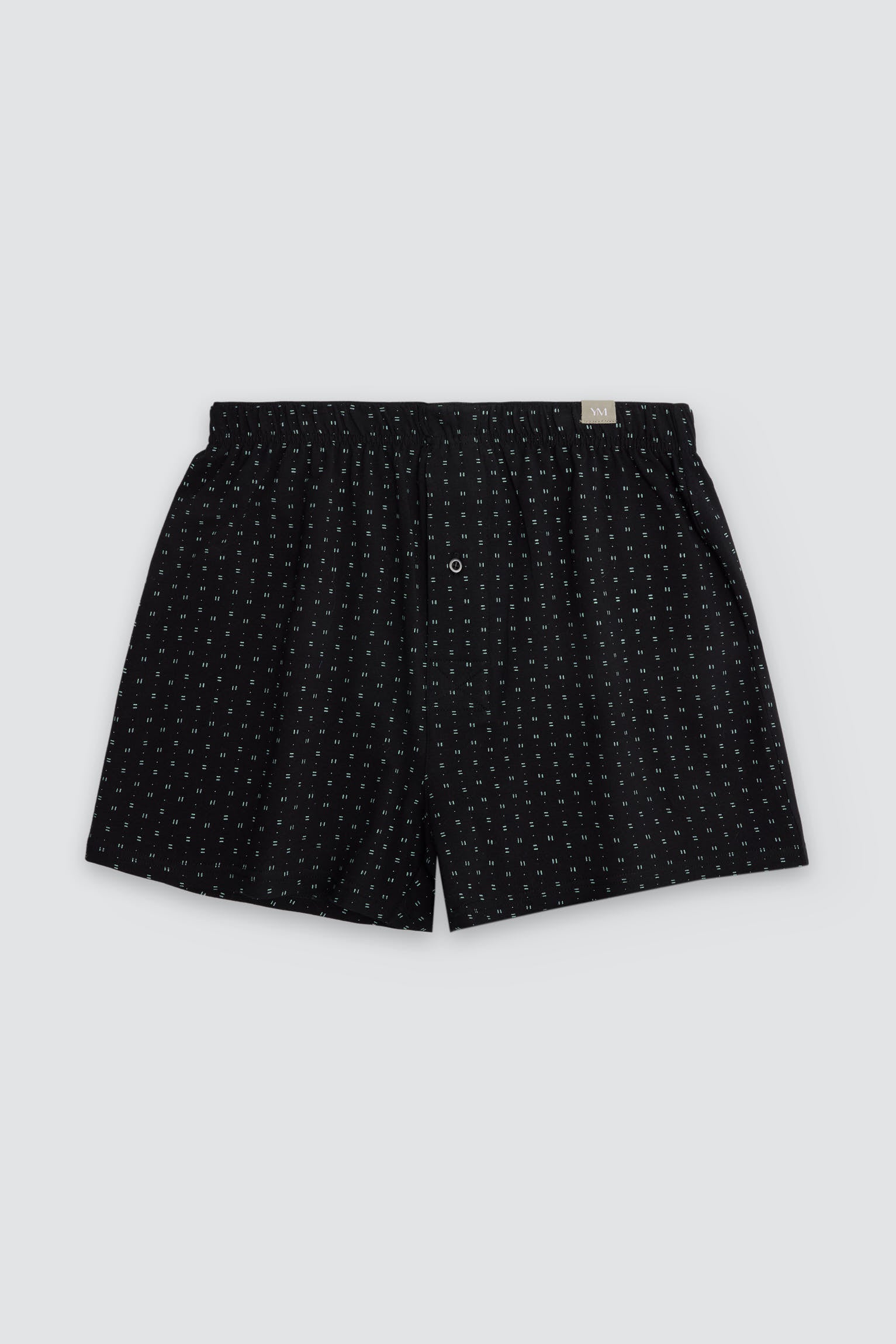 Cueca boxer com estampa listrada e detalhe de abertura, minimalista.