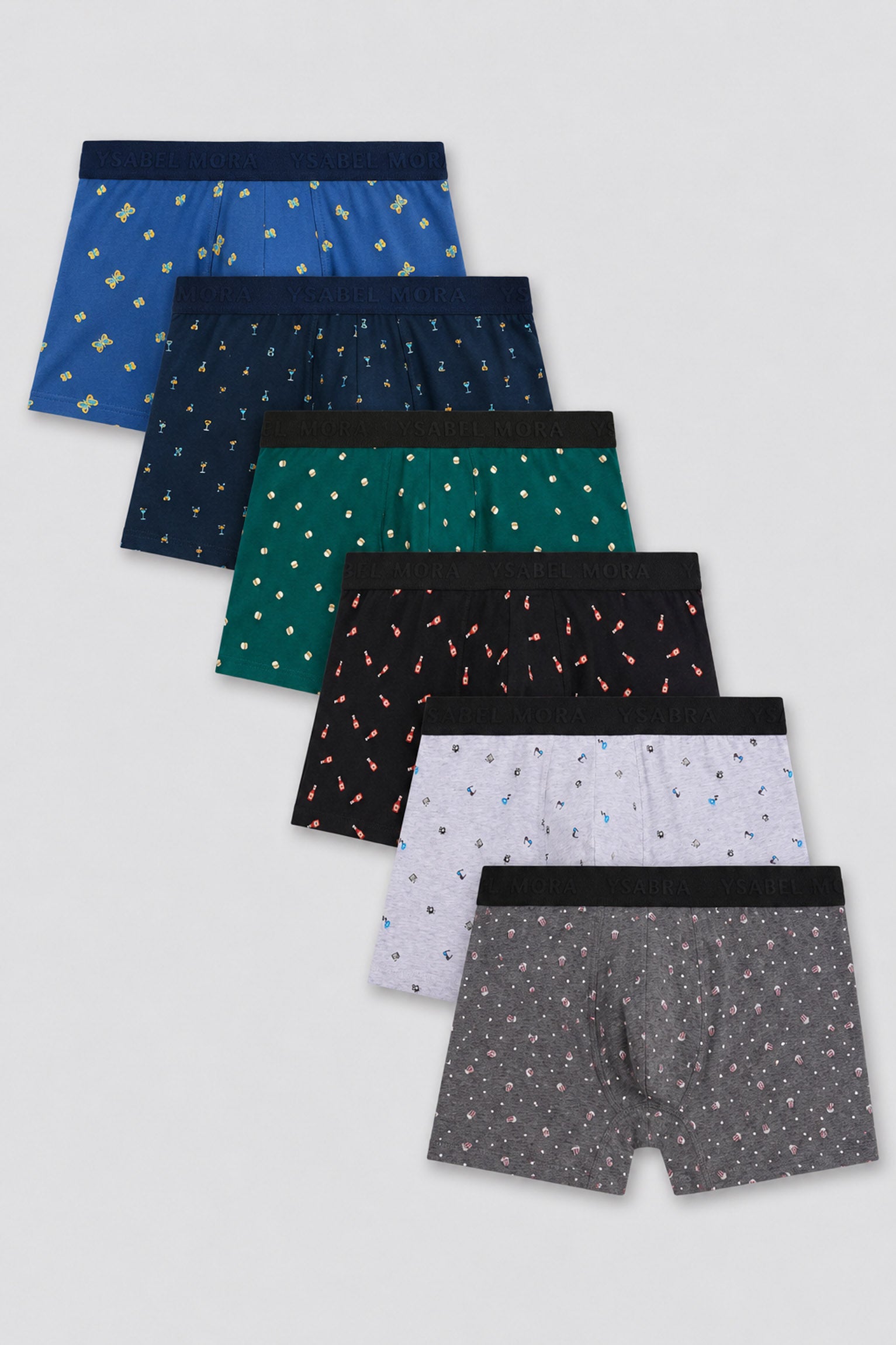 Pack de 6 boxers de algodão com estampados de comida