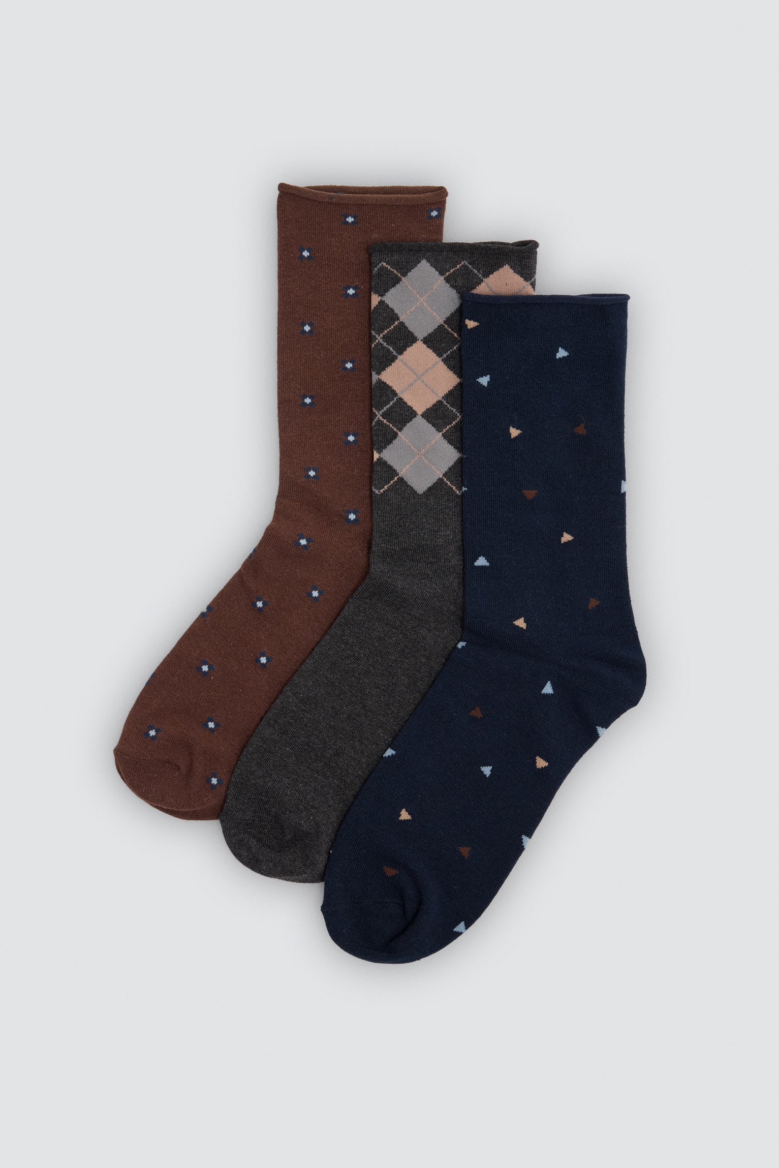 Pack de 3 meias sem punho com estampados geométricos