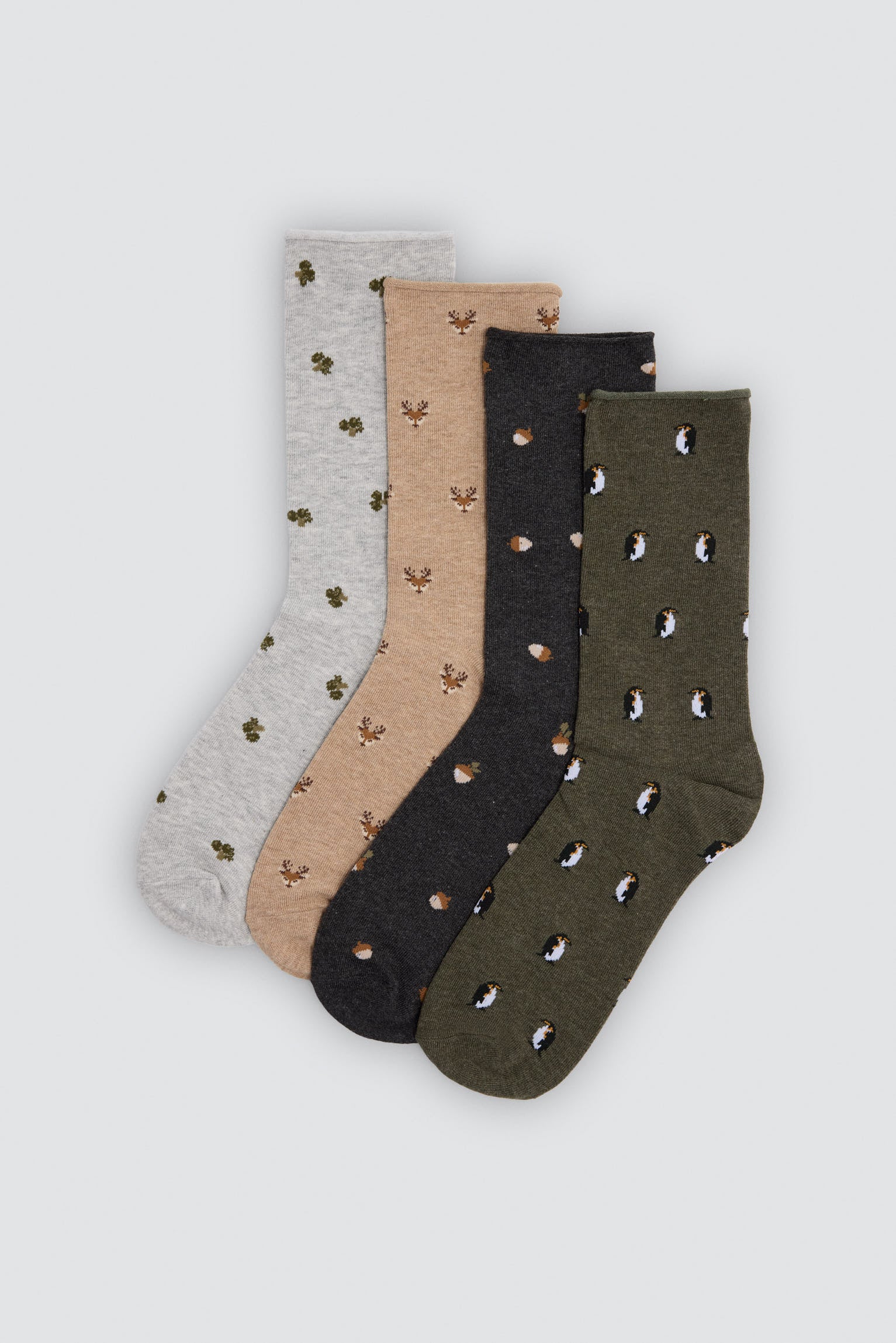 Pack de 4 meias sem punho com estampados de motivos naturais