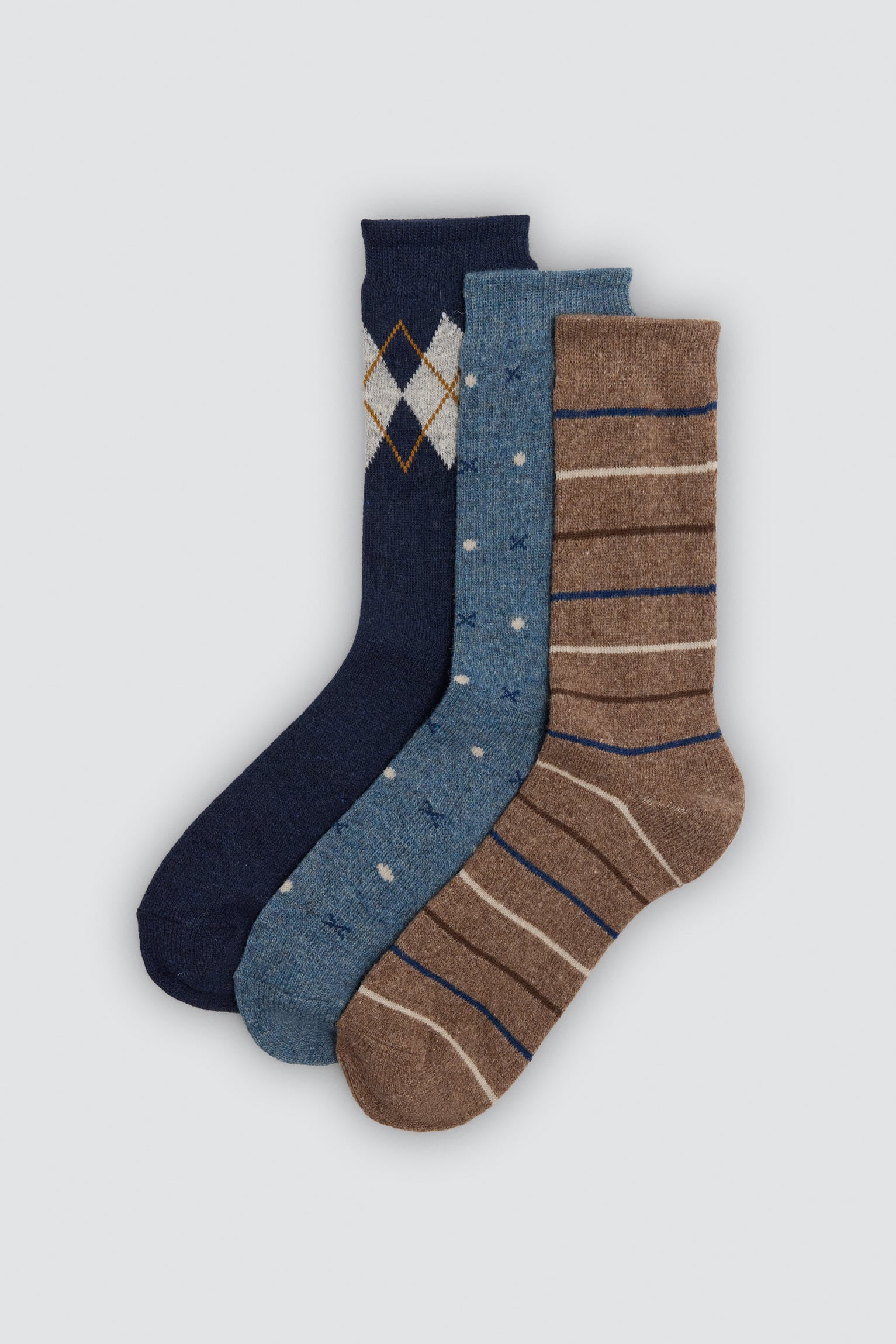 Pack de 3 meias de homem em lã com estampados variados