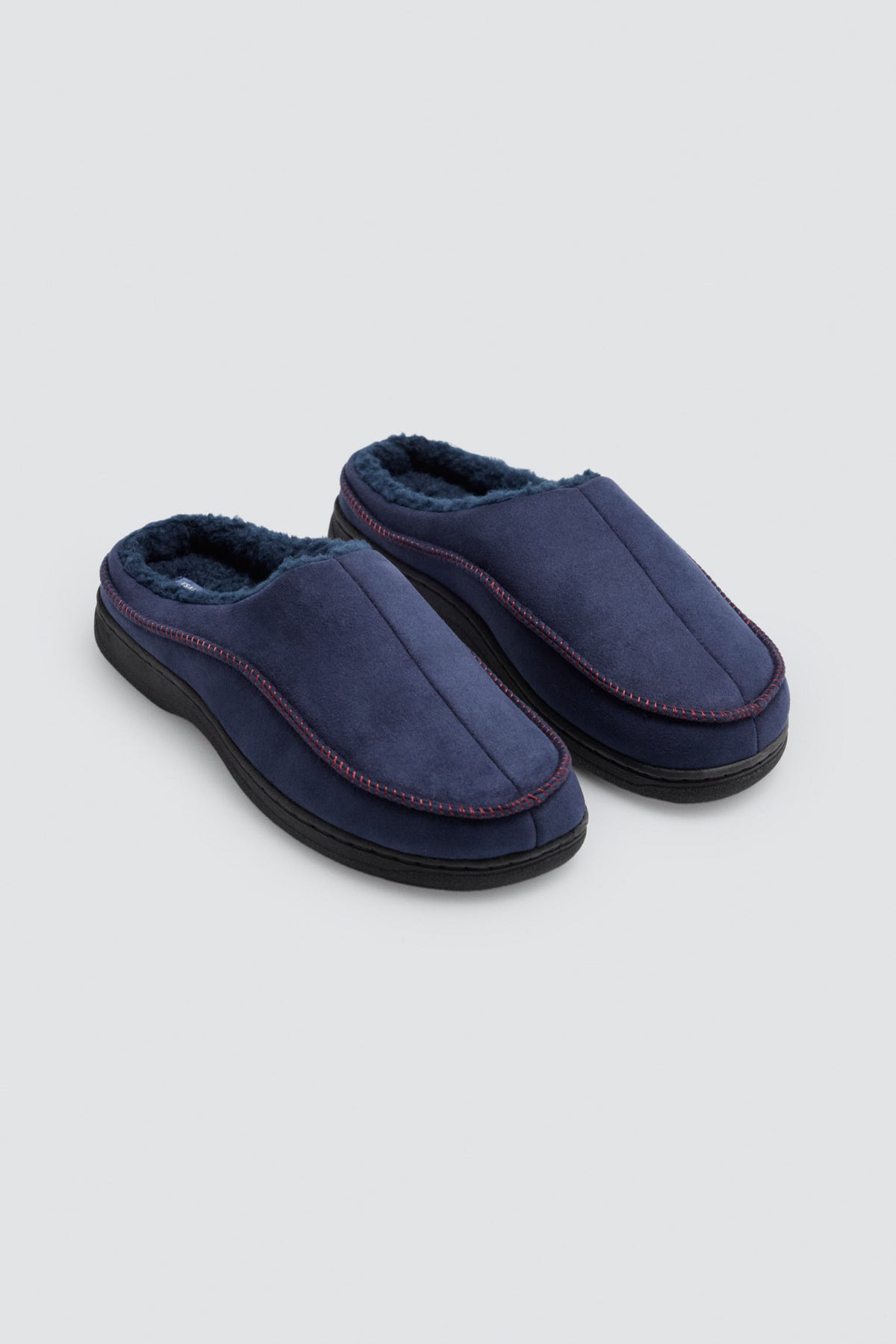Pantufas de homem azul-marinho efeito camurça com interior de pelo