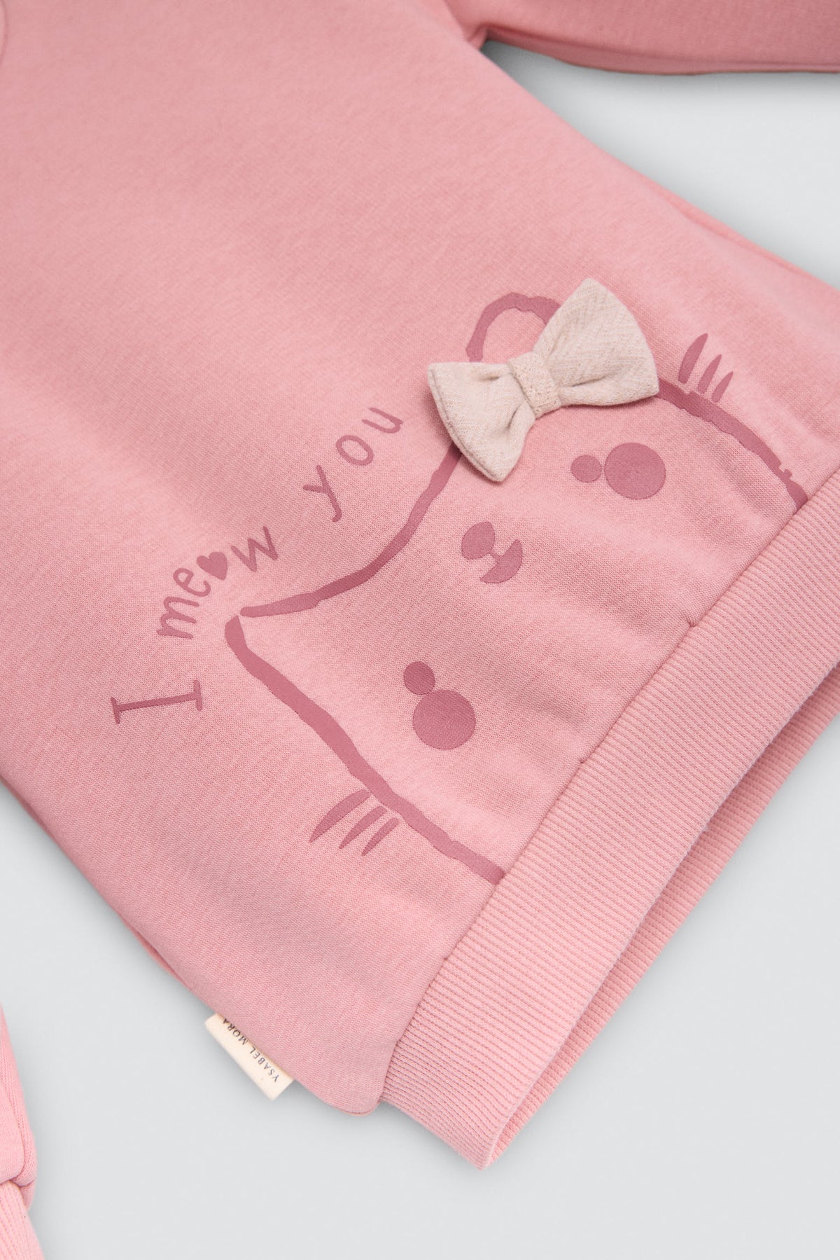 Conjunto bebé sudadera y jogger estampado gato con lazo - Ysabel Mora