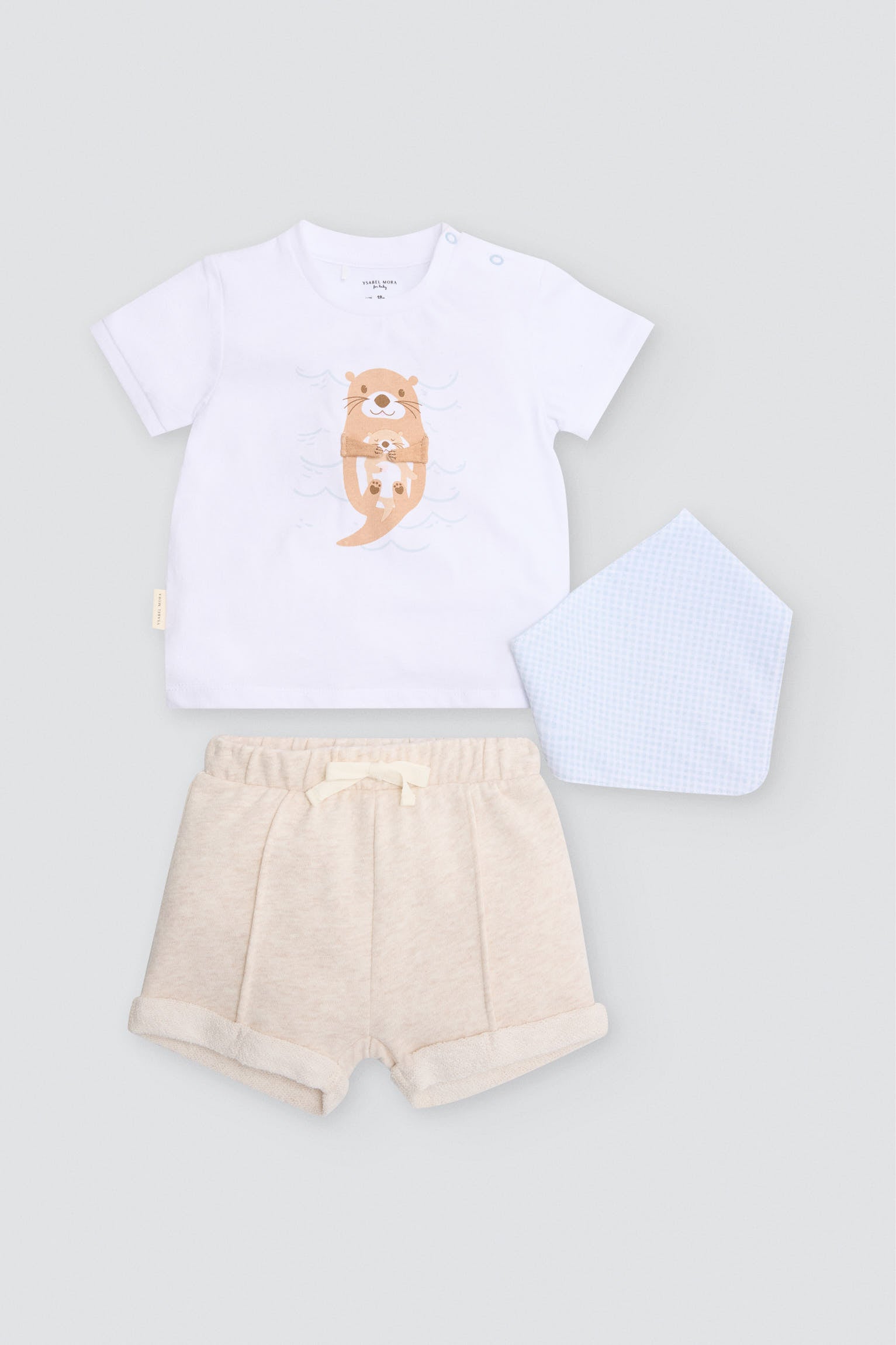 Conjunto bebé 3 piezas estampado nutria - Ysabel Mora