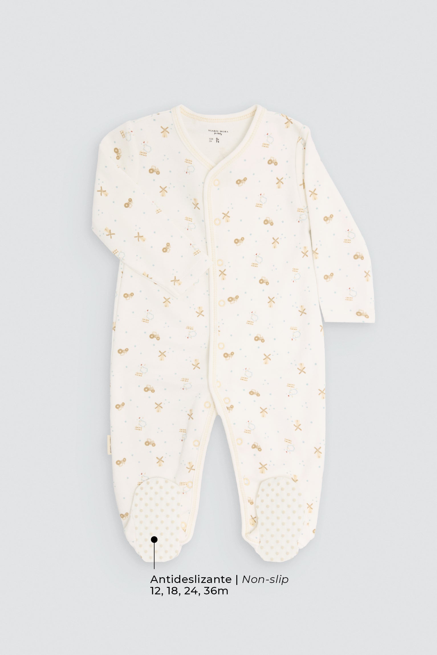 Babygrow de bebé manga comprida com estampado de moinhos, tratores e ovelhas