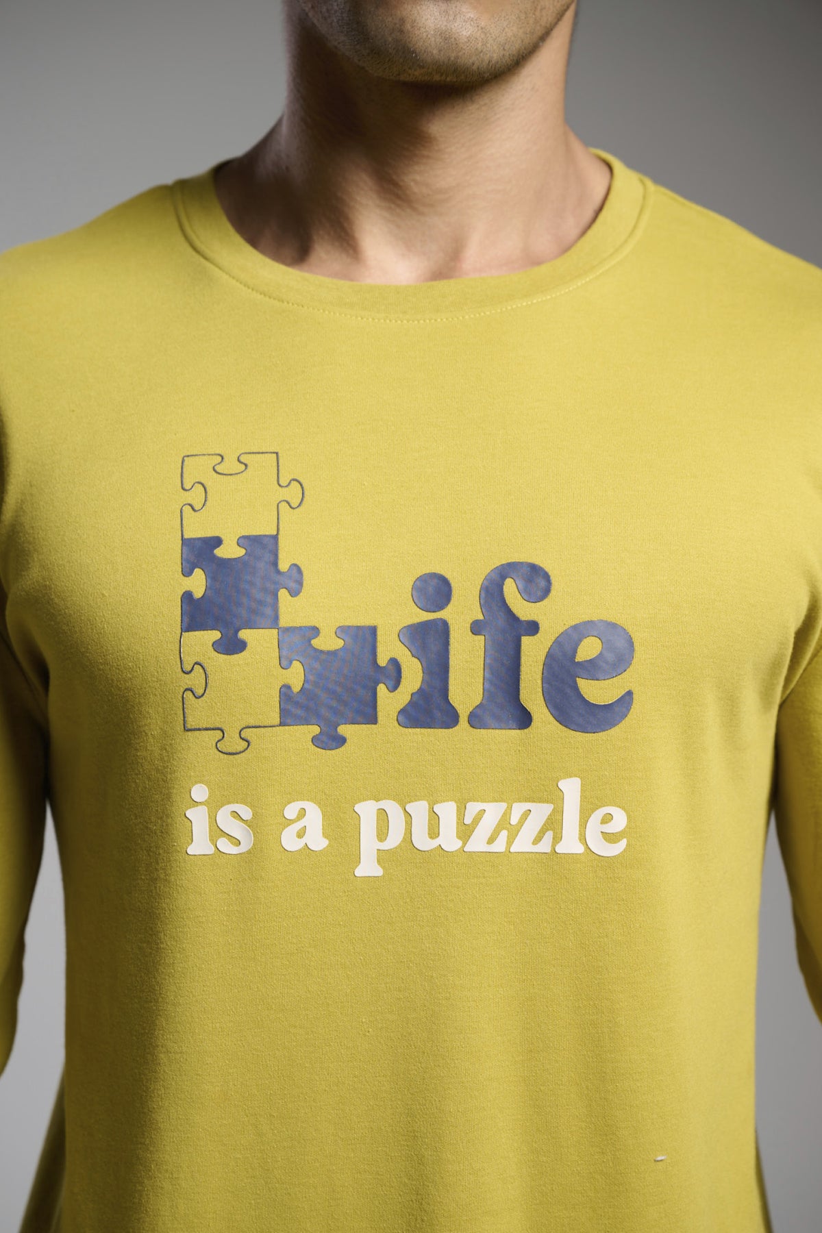 Pijama comprido de homem cardado estampado puzzle com detalhe de bolso