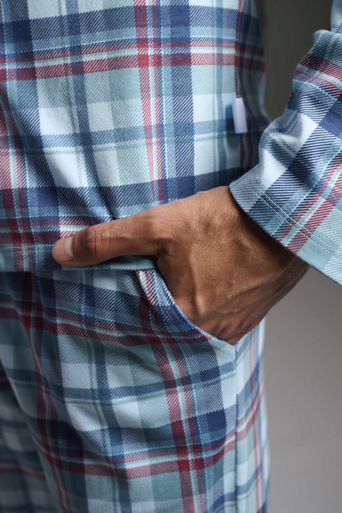 Pijama camisola comprido de homem em algodão aos quadrados