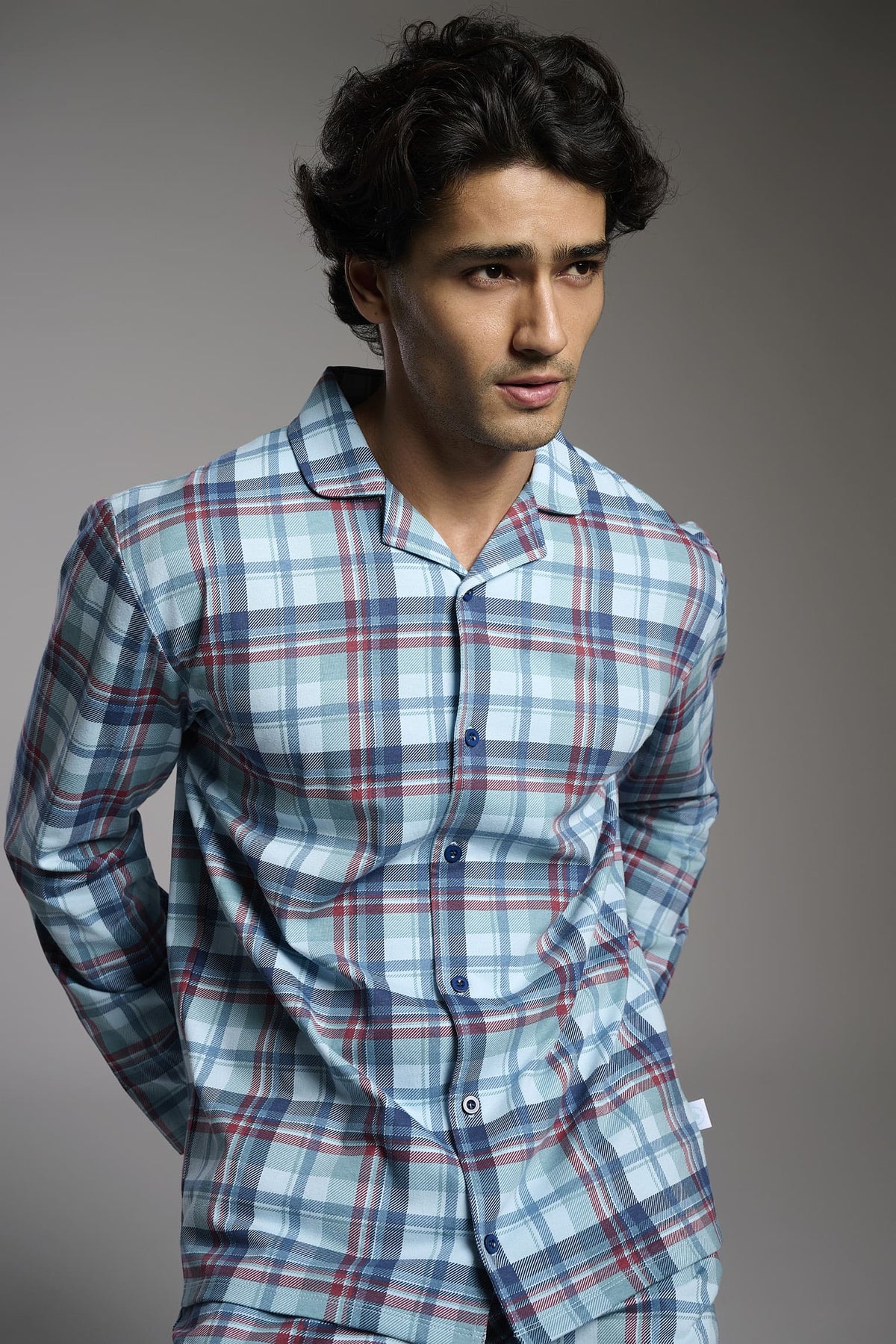 Pijama camisola comprido de homem em algodão aos quadrados