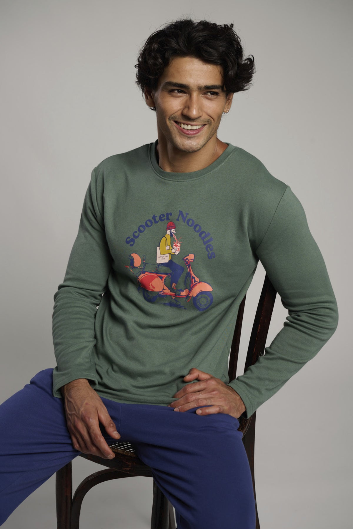 Pijama comprido de homem cardado estampado Scooter Noodles