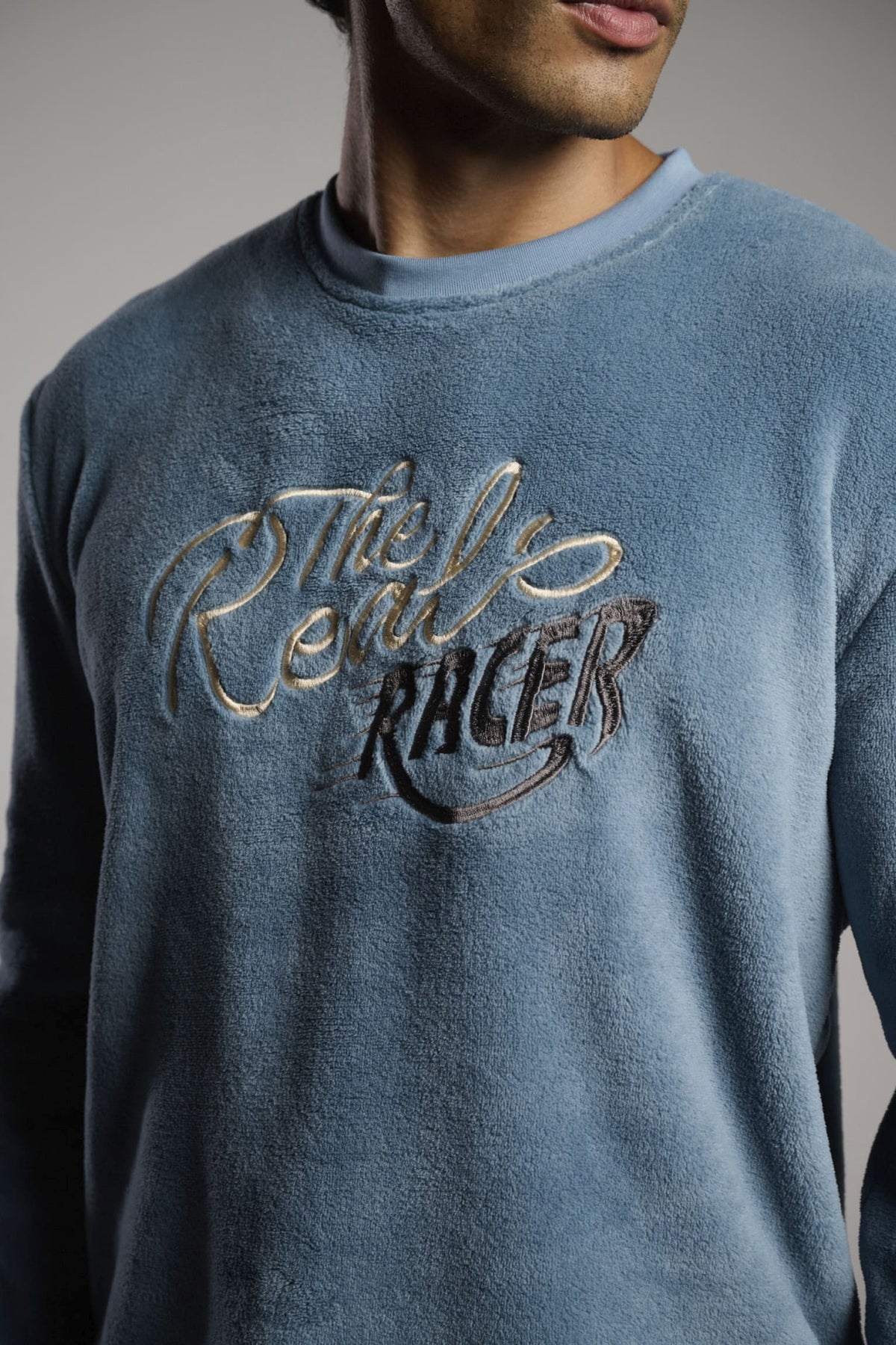 Pijama comprido de homem polar coral azul e cinzento The Real Racer