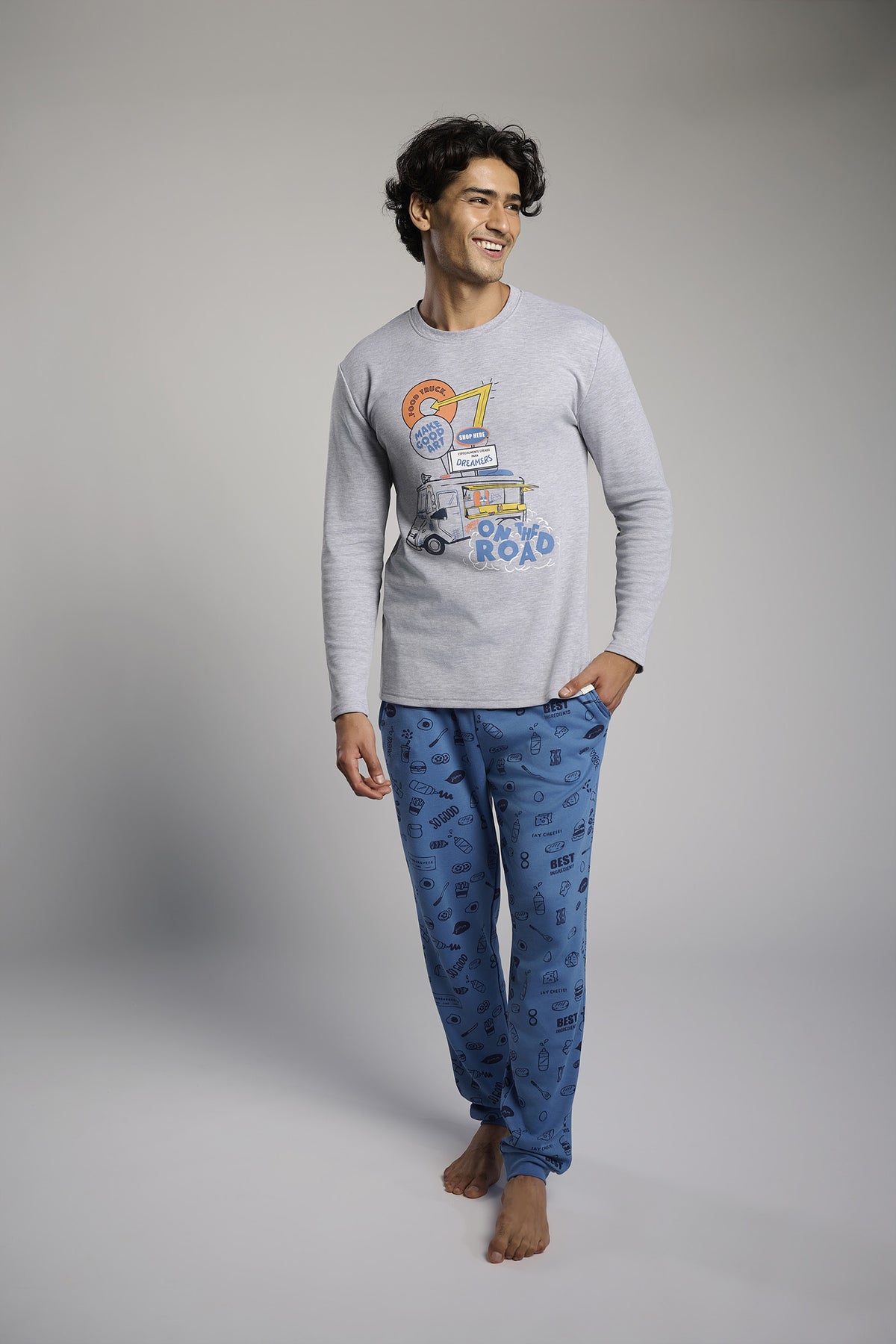 Pijama comprido de homem cardado estampado Food Truck