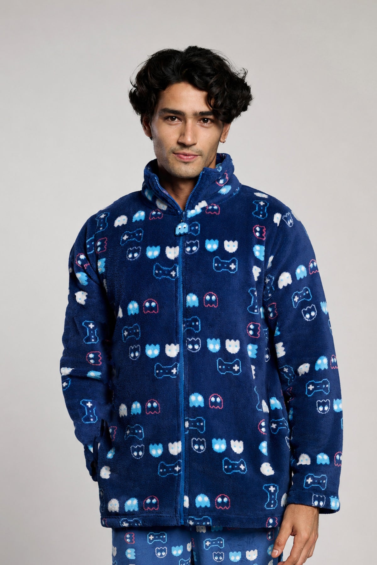 Roupão curto de homem polar coral estampado gamer