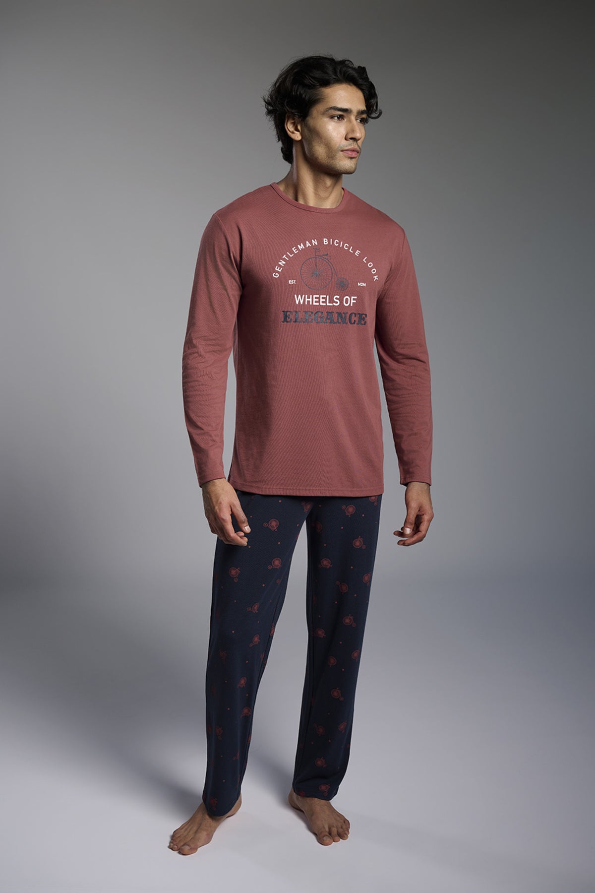 Pijama comprido de homem em algodão estampado Gentleman Bicycle Look