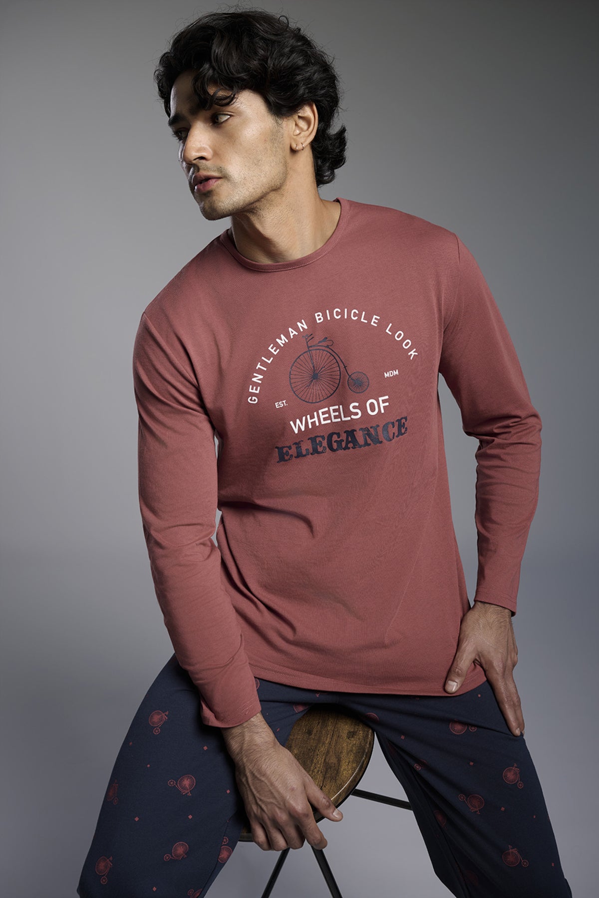 Pijama comprido de homem em algodão estampado Gentleman Bicycle Look