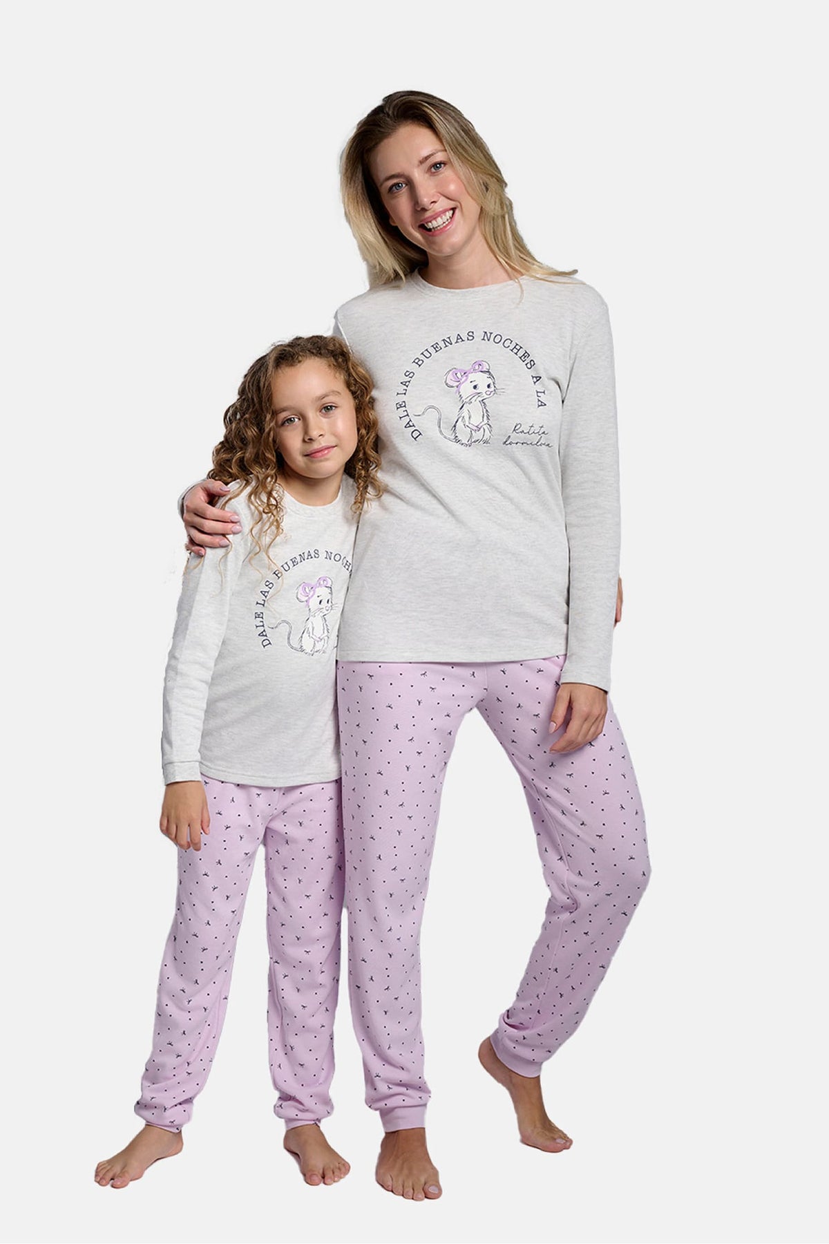 Pijama comprido de menina cardado estampado de ratinha dorminhoca