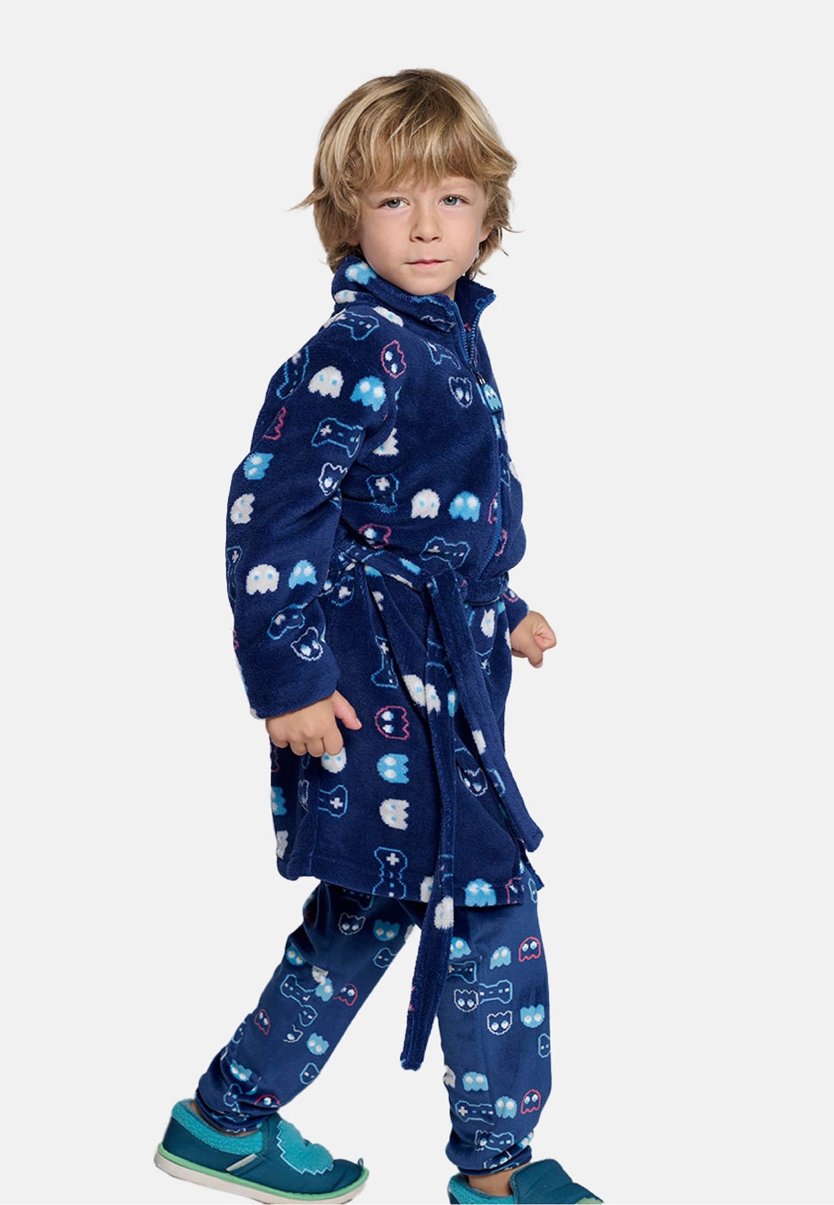Roupão infantil de menino polar coral estampado gamer