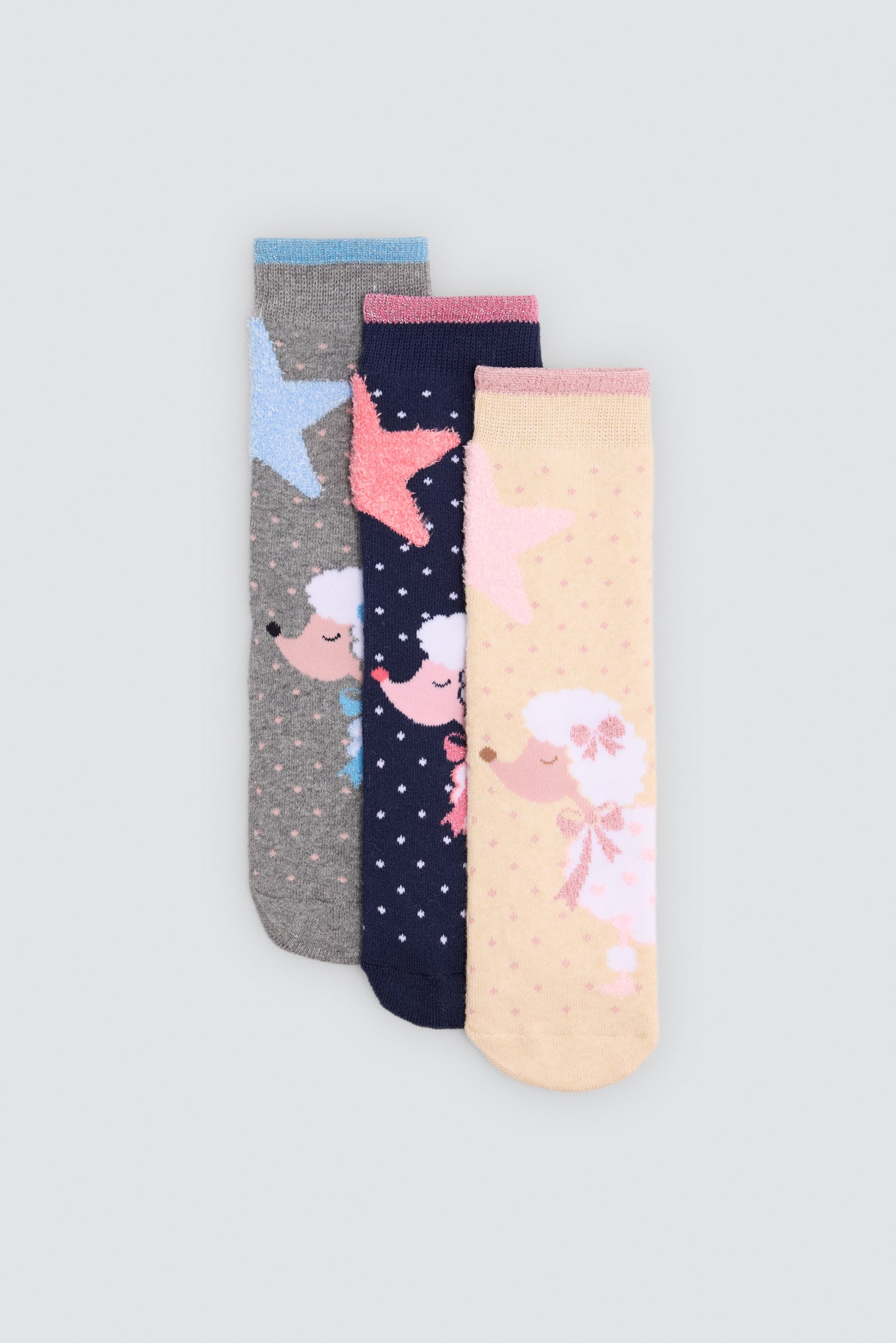 Pack de 3 meias térmicas antiderrapantes de menina com estampado de caniches