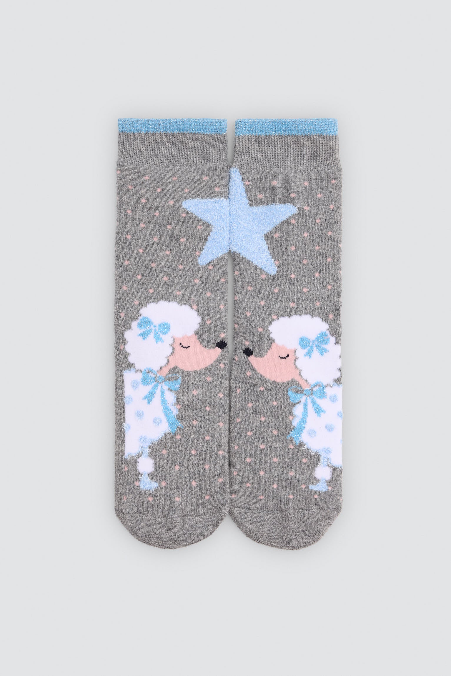 Pack de 3 meias térmicas antiderrapantes de menina com estampado de caniches
