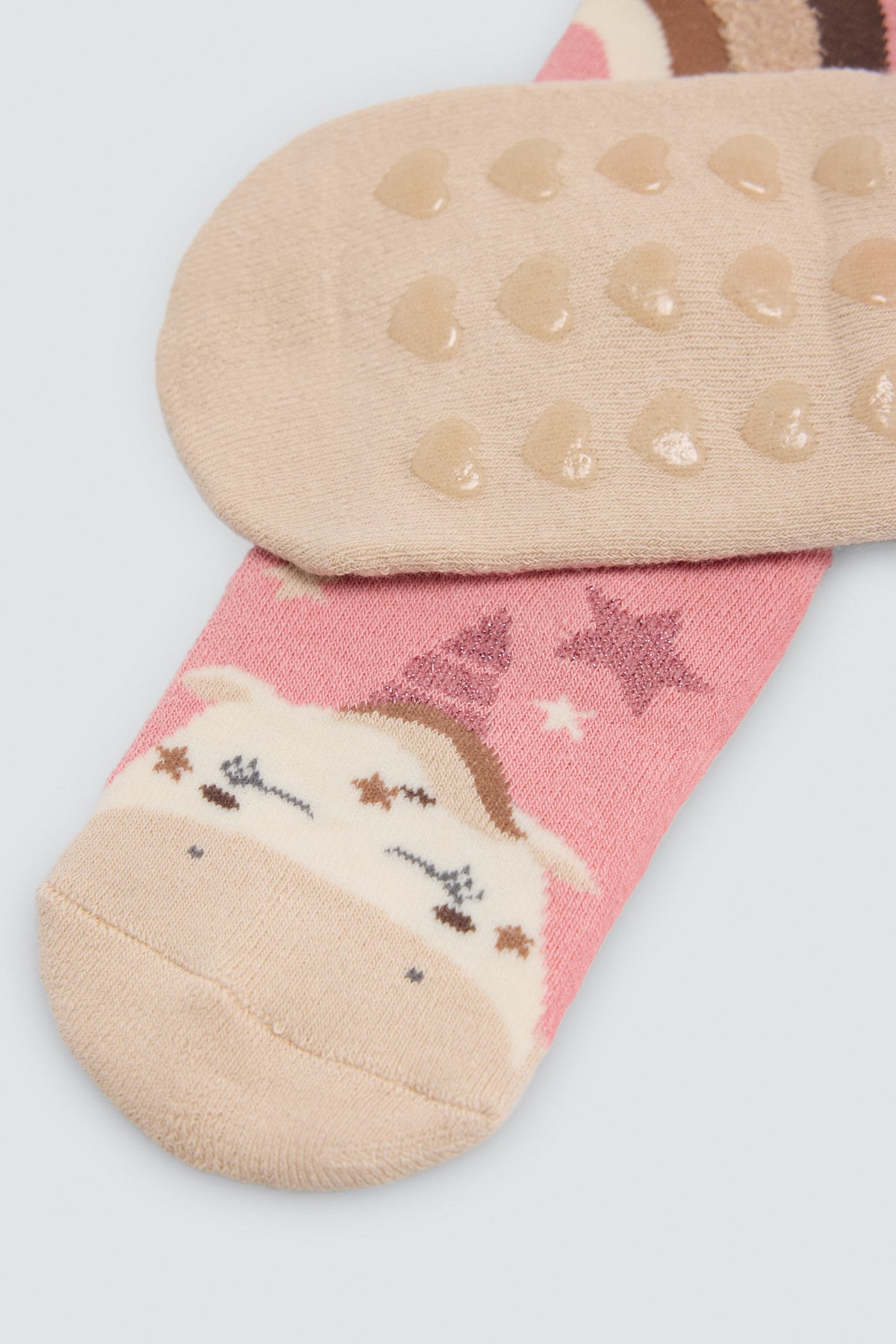 Pack de 3 meias térmicas antiderrapantes de menina com estampados de unicórnios e arco-íris